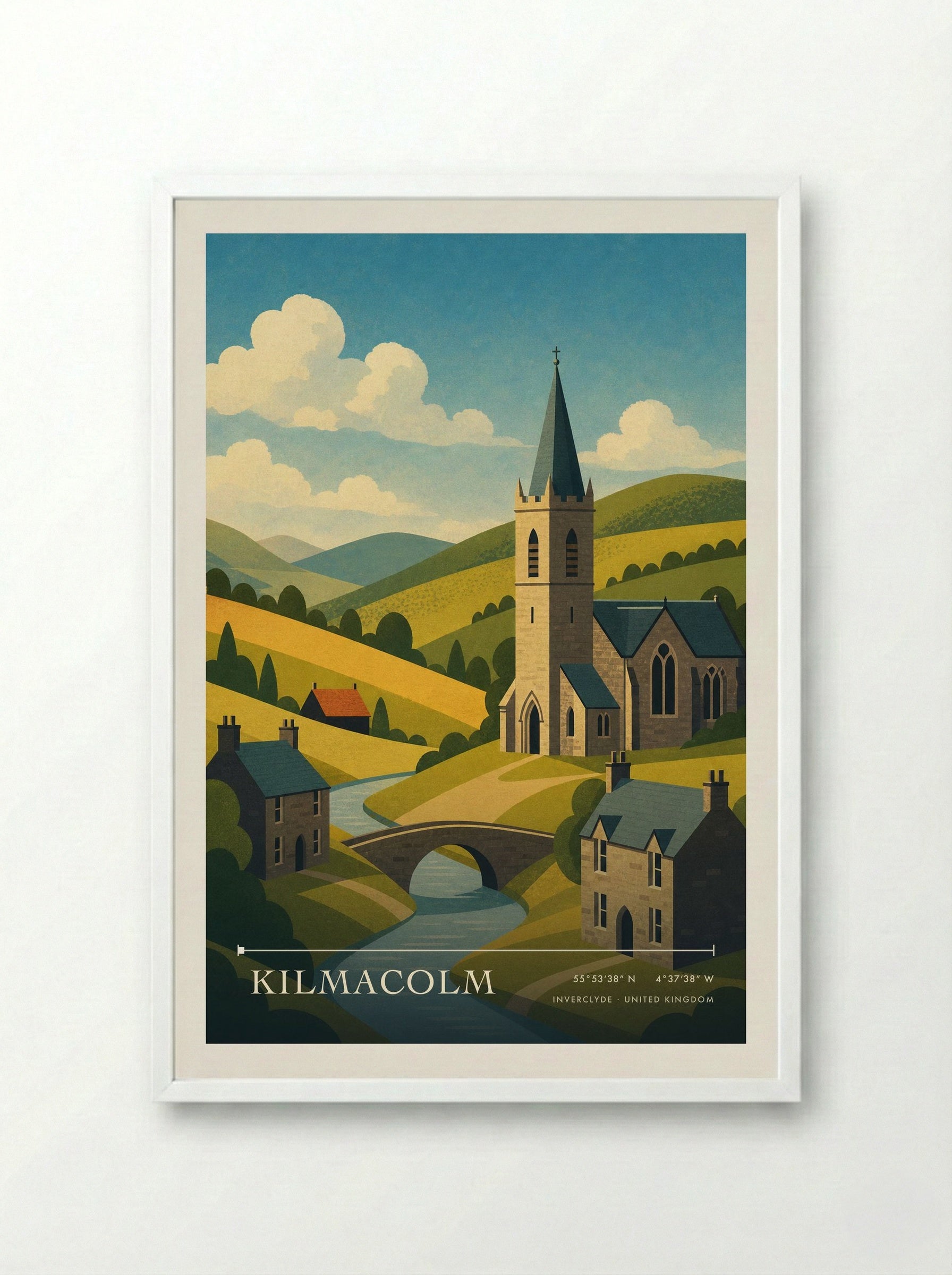 Kilmacolm Inverclyde United Kingdom Travel Poster - Framed Print White