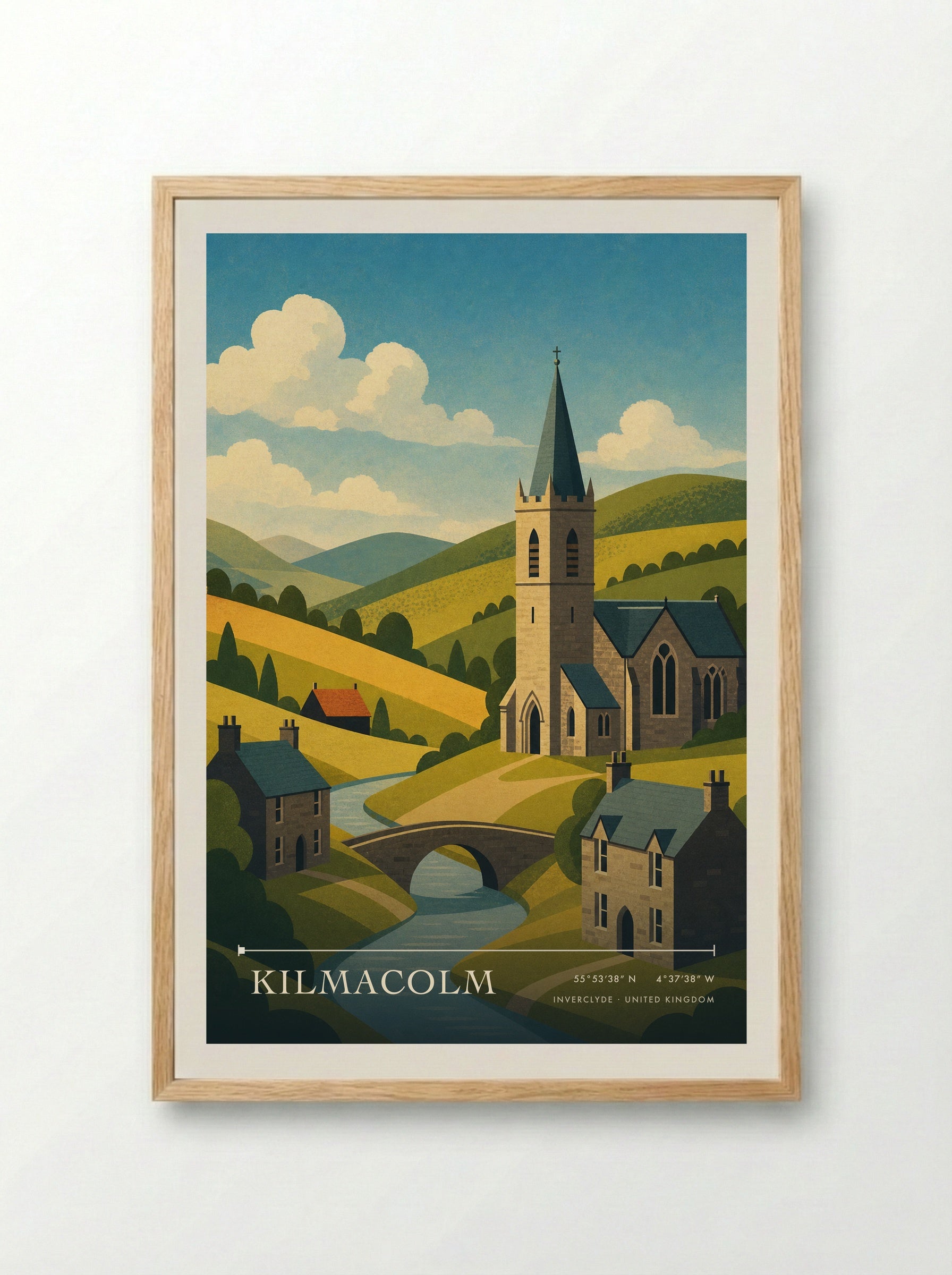 Kilmacolm Inverclyde United Kingdom Travel Poster - Framed Print Wood