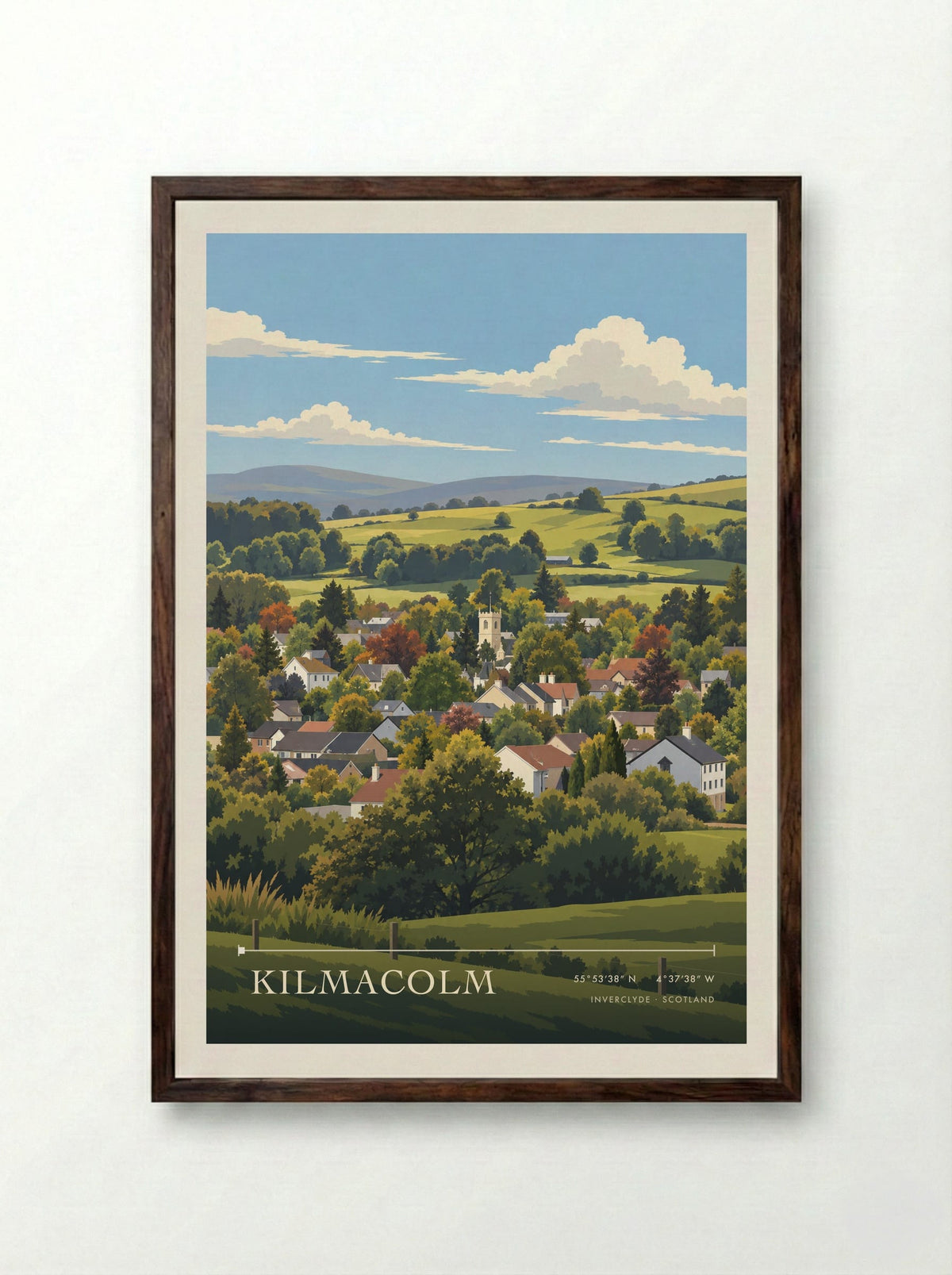 Kilmacolm, Inverclyde | Travel Poster - Framed Print Dark Wood