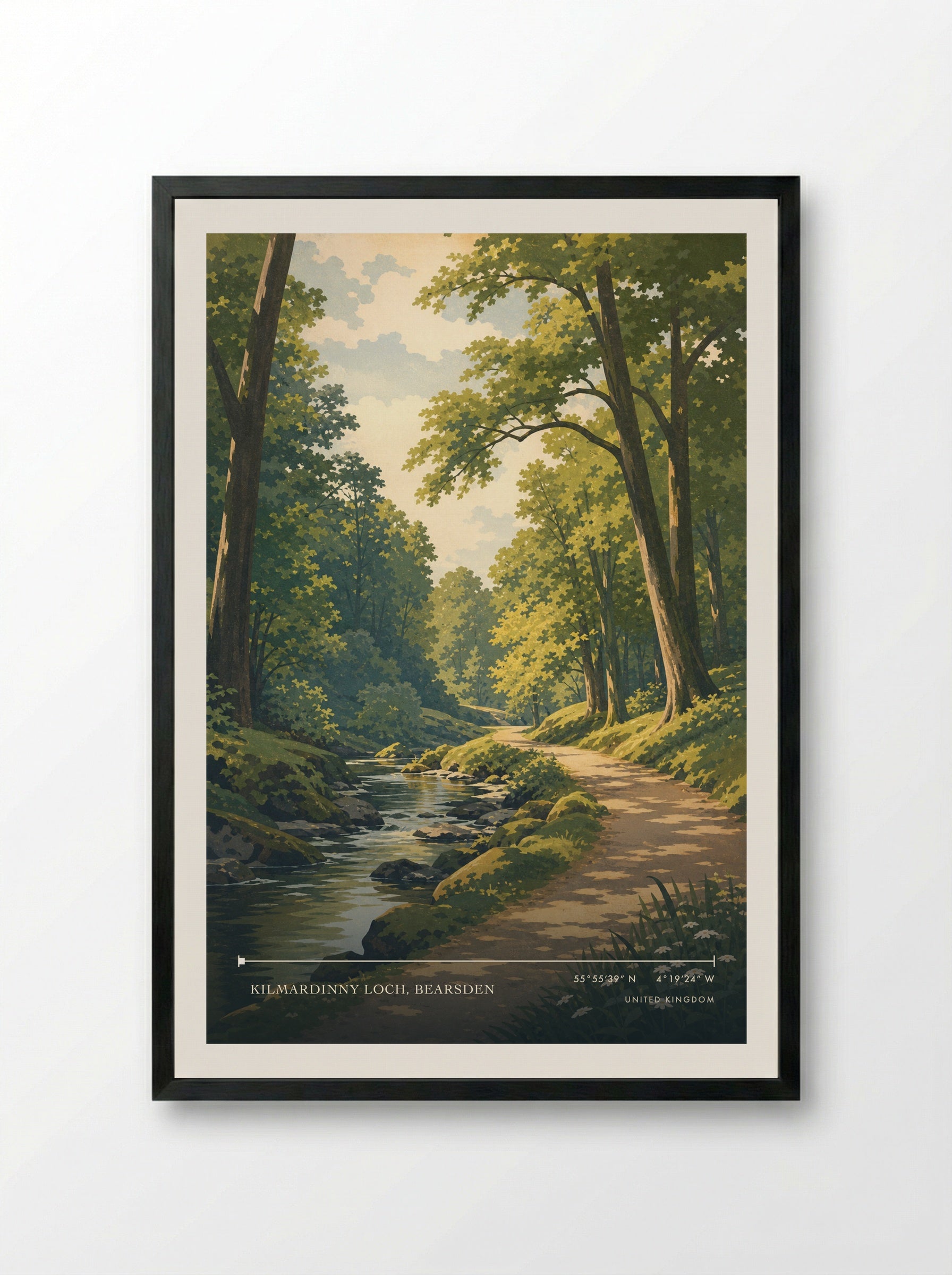 Kilmardinny Wood United Kingdom Travel Poster - Framed Print Black
