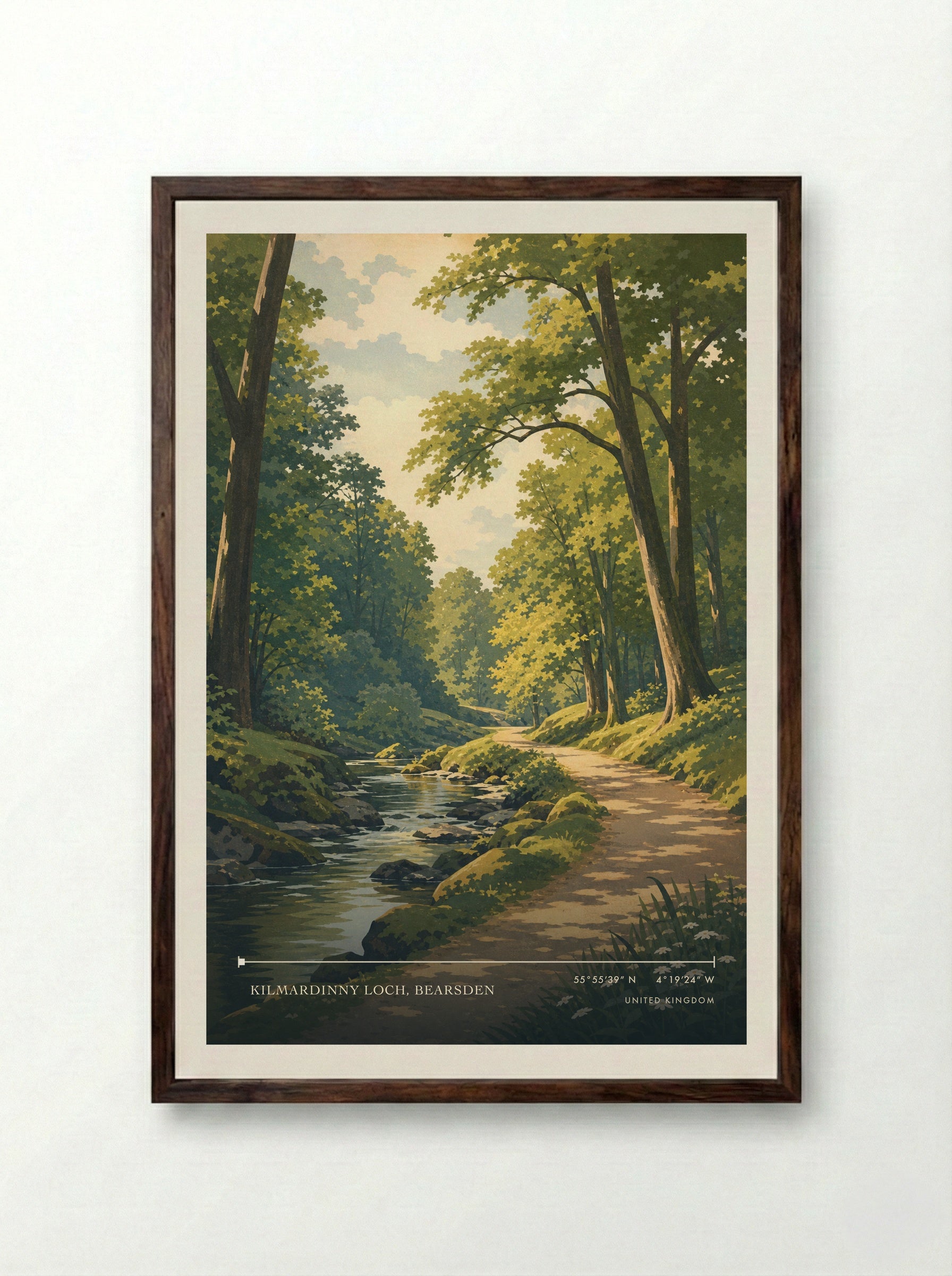 Kilmardinny Wood United Kingdom Travel Poster - Framed Print Dark Wood