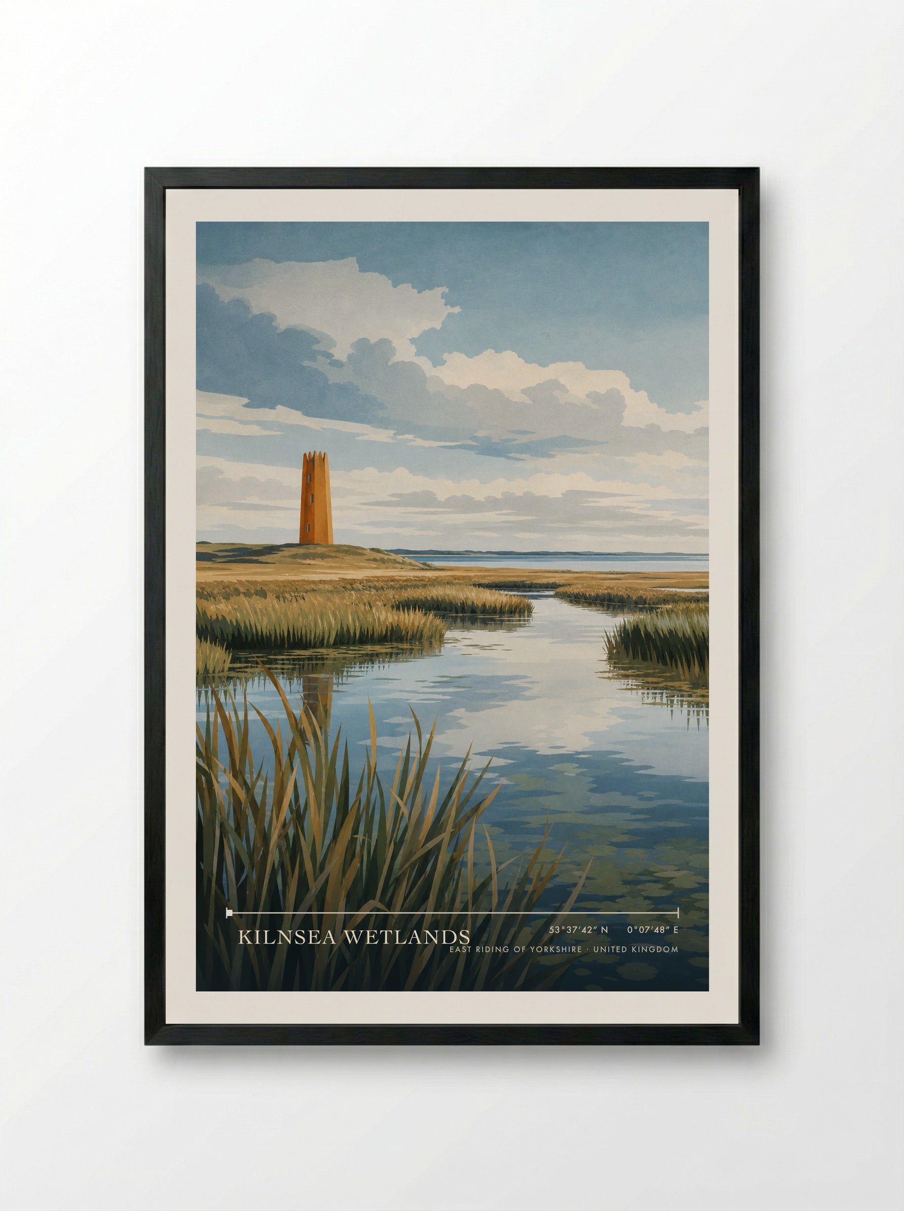Kilnsea Wetlands East Riding of Yorkshire United Kingdom Travel Poster - Framed Print Black