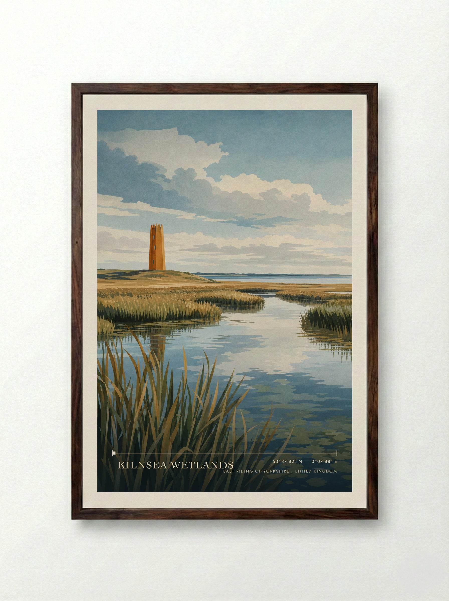 Kilnsea Wetlands East Riding of Yorkshire United Kingdom Travel Poster - Framed Print Dark Wood