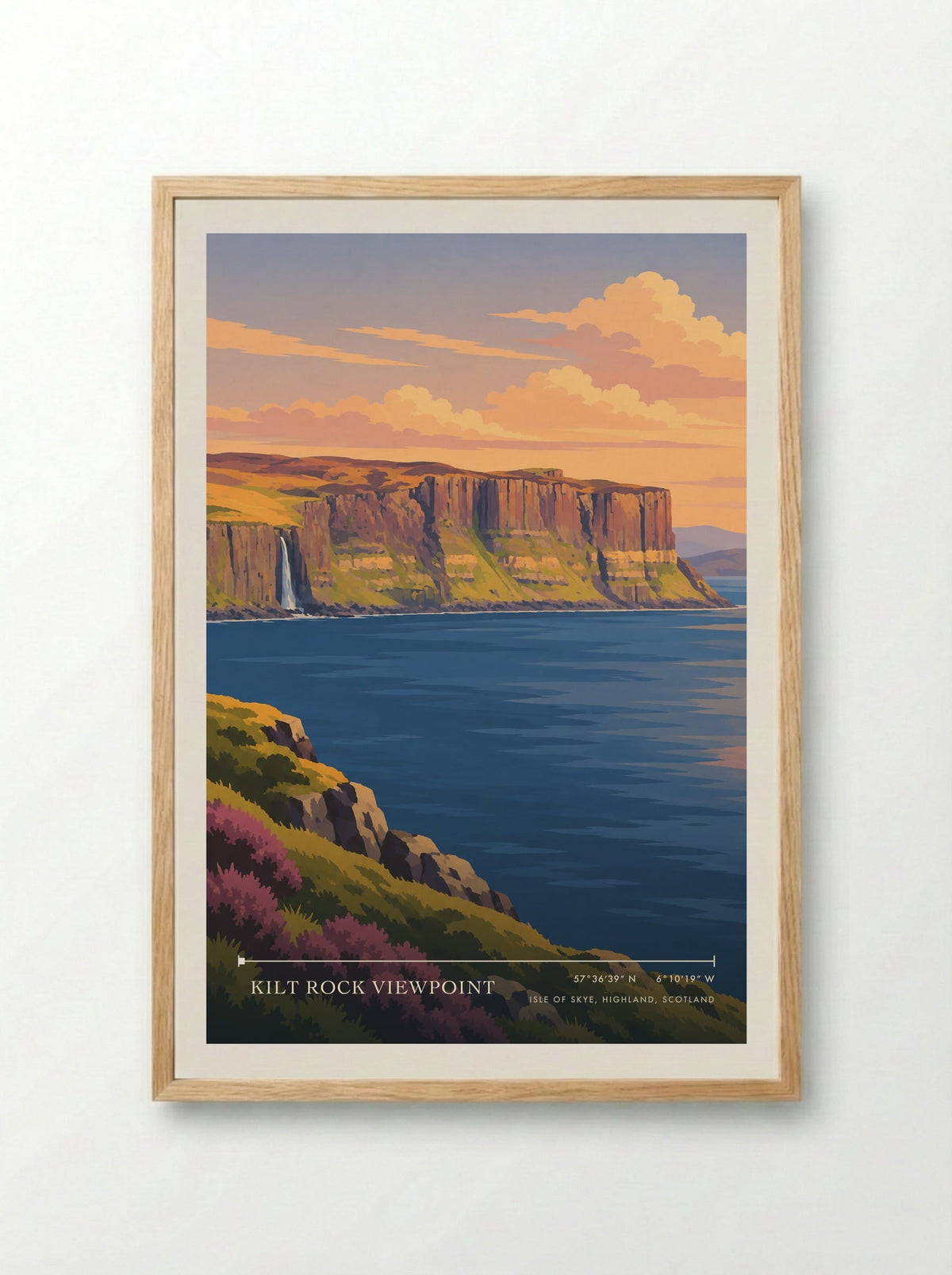 Kilt Rock Viewpoint, Isle of Skye, Highland, Scotland | Travel Poster - Framed Print Wood