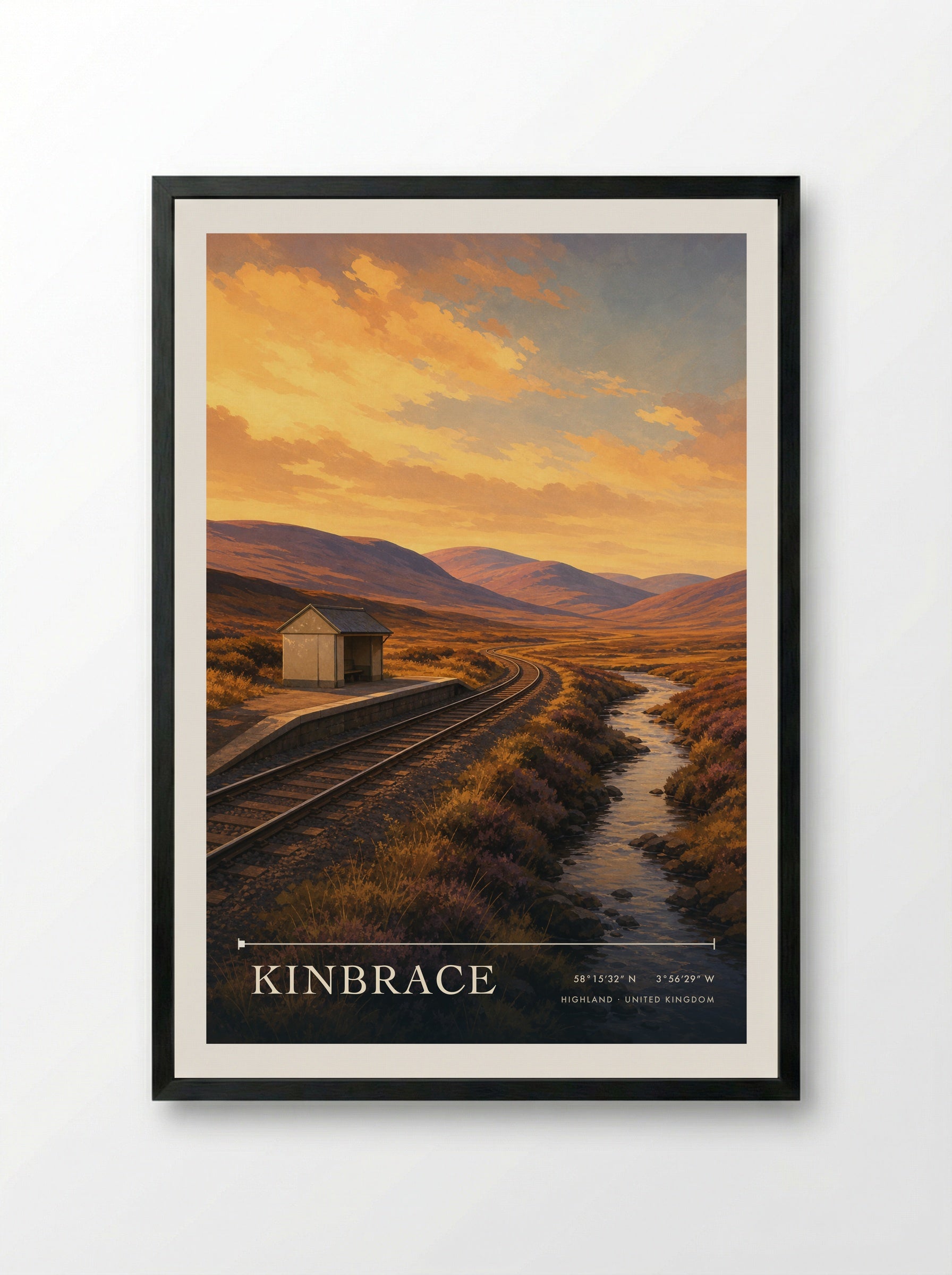 Kinbrace Highland United Kingdom Travel Poster - Framed Print Black