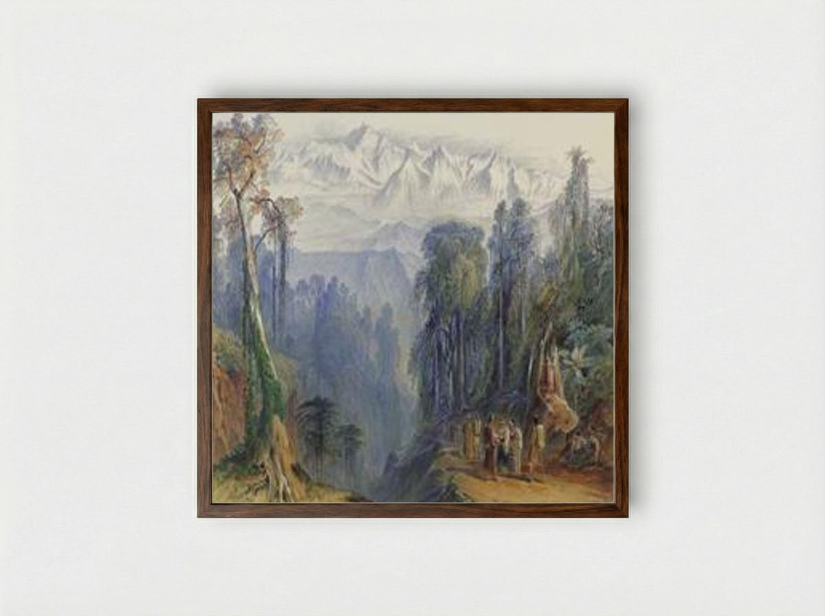 Kinchinjunga from Darjeeling, Himalayas - Edward Lear - Framed Print Dark Wood