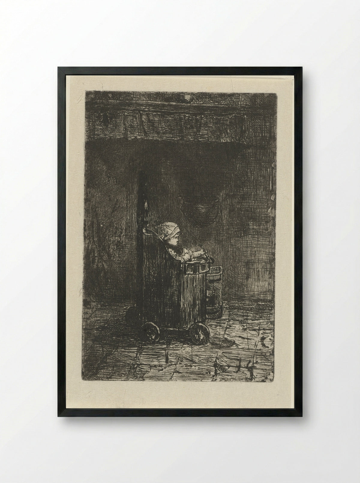 Kind in de kinderstoel - Jozef Israëls - Framed Print Black