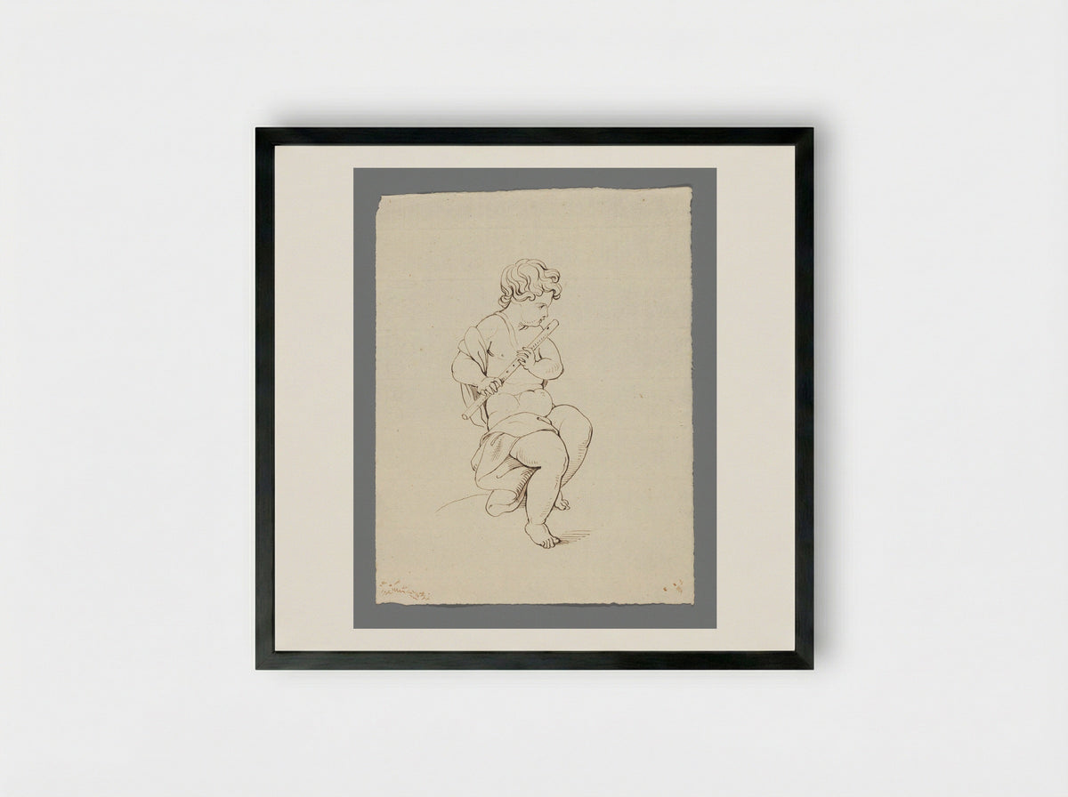 Kind met dwarsfluit - David Pièrre Giottino Humbert de Superville - Framed Print Black