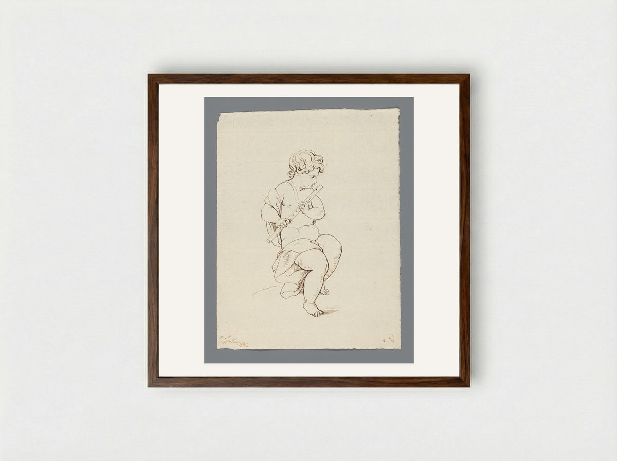 Kind met dwarsfluit - David Pièrre Giottino Humbert de Superville - Framed Print Dark Wood