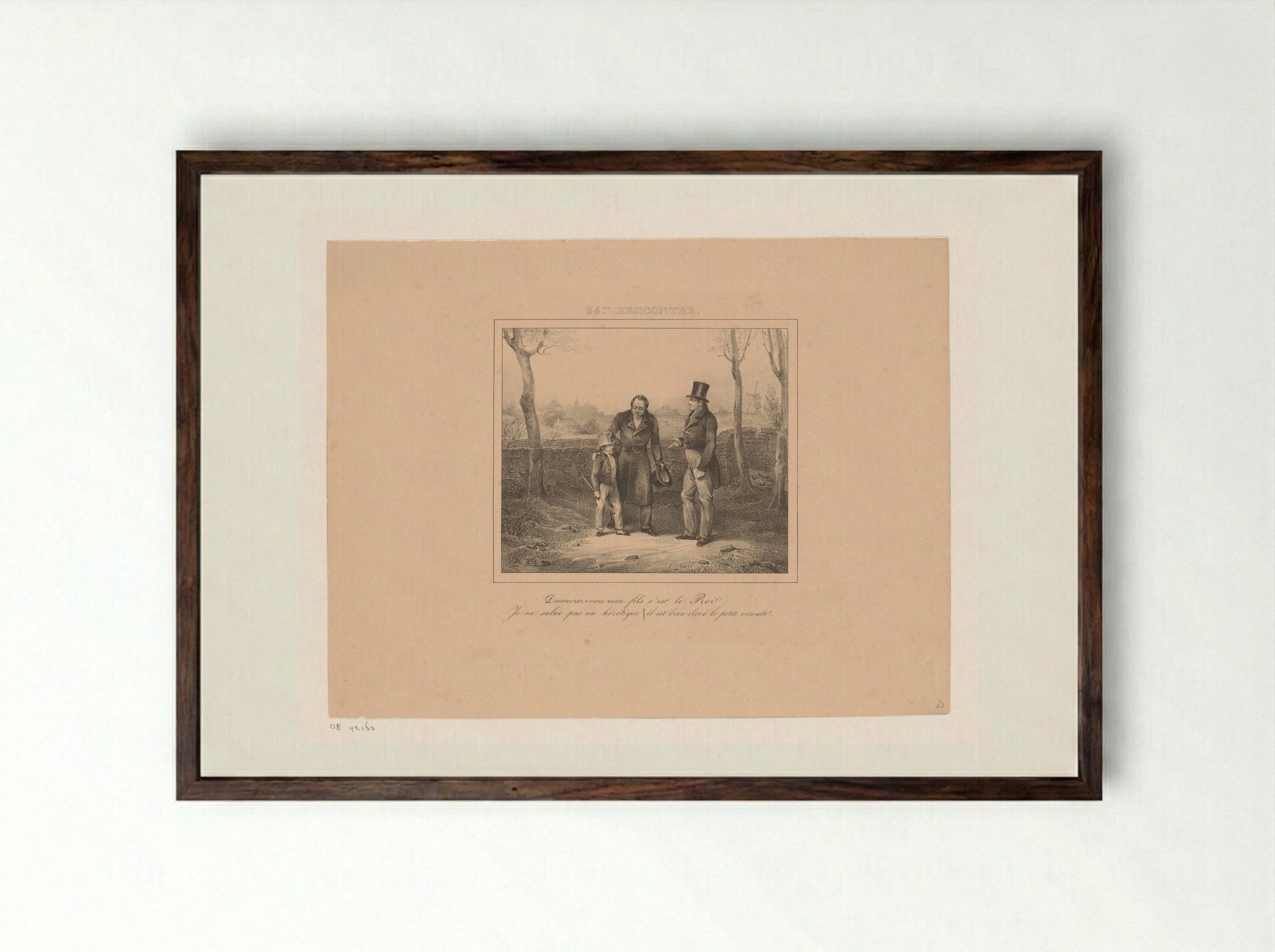 Kind weigert zijn hoed af te nemen voor koning Willem I - Jean Baptiste Ambroise Marcellin Jobard - Framed Print Dark Wood