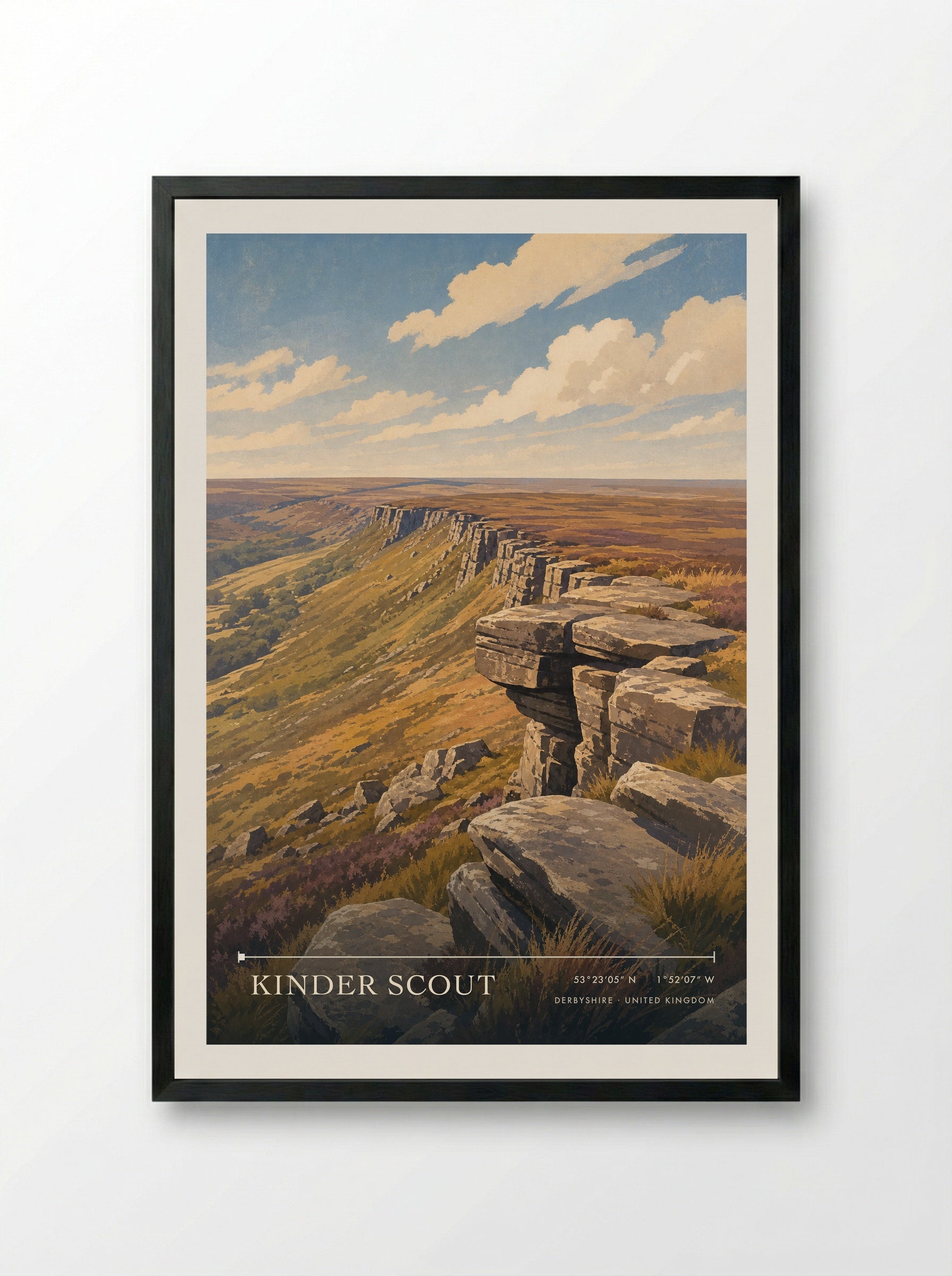 Kinder Scout Derbyshire United Kingdom Travel Poster - Framed Print Black
