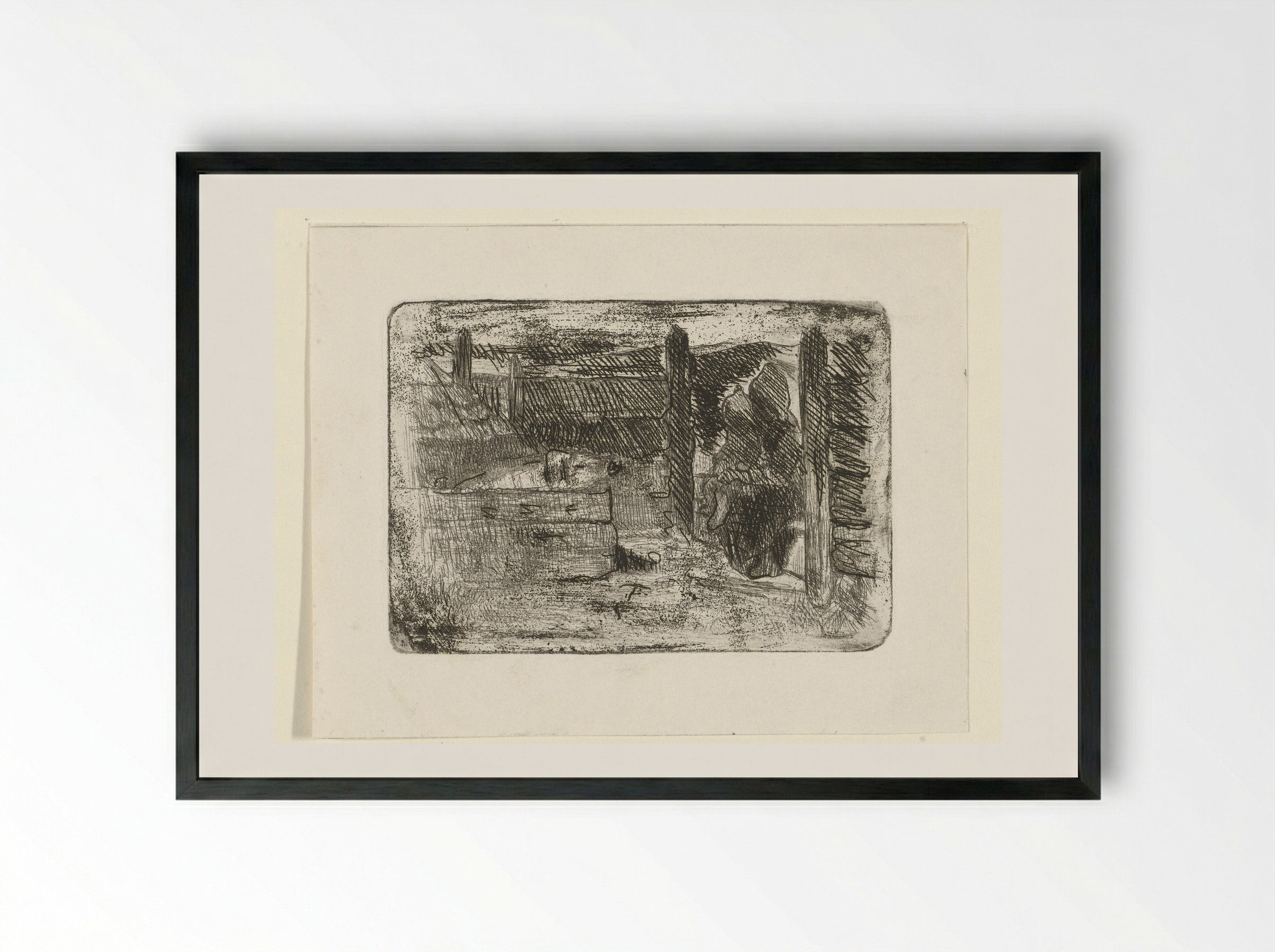Kinderen bij het varkenskot - Jozef Israëls - Framed Print Black