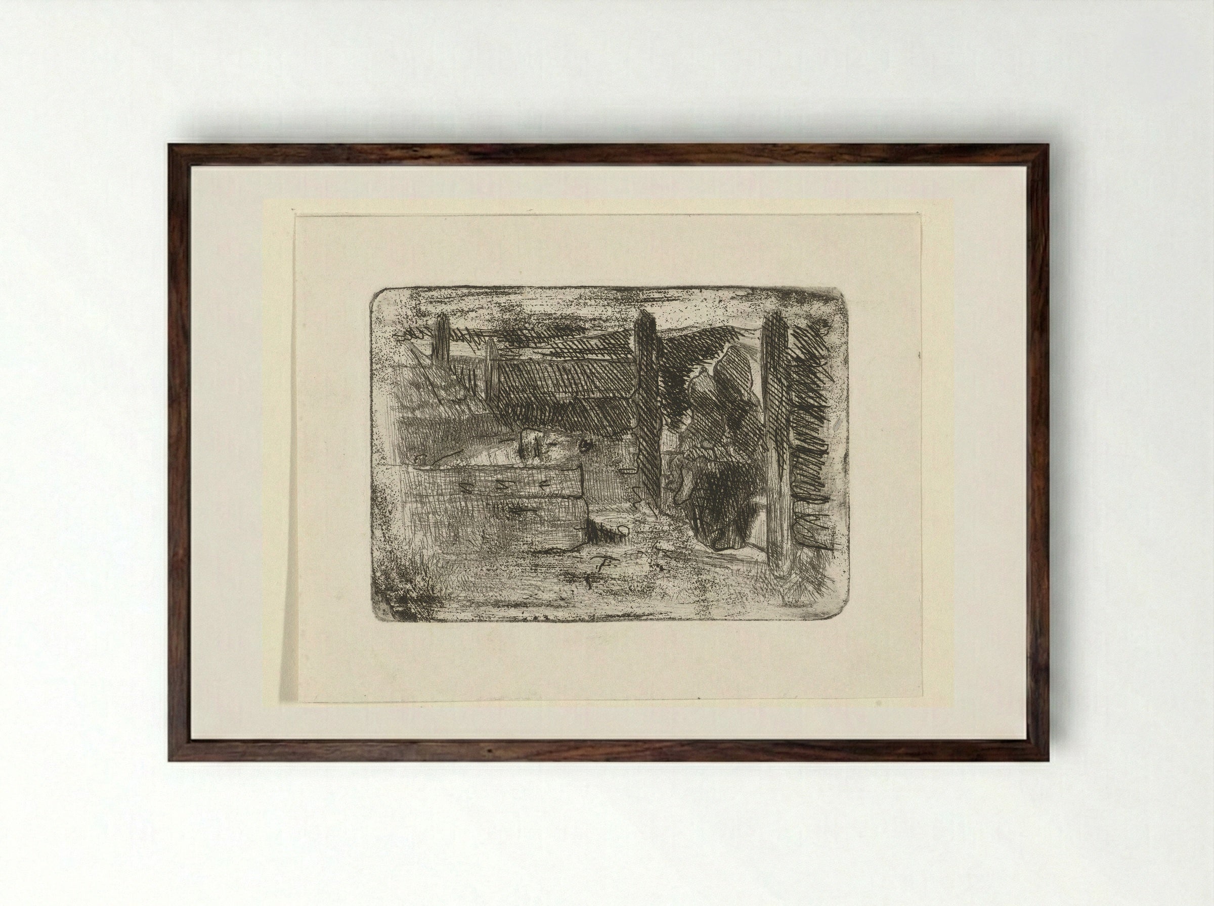 Kinderen bij het varkenskot - Jozef Israëls - Framed Print Dark Wood