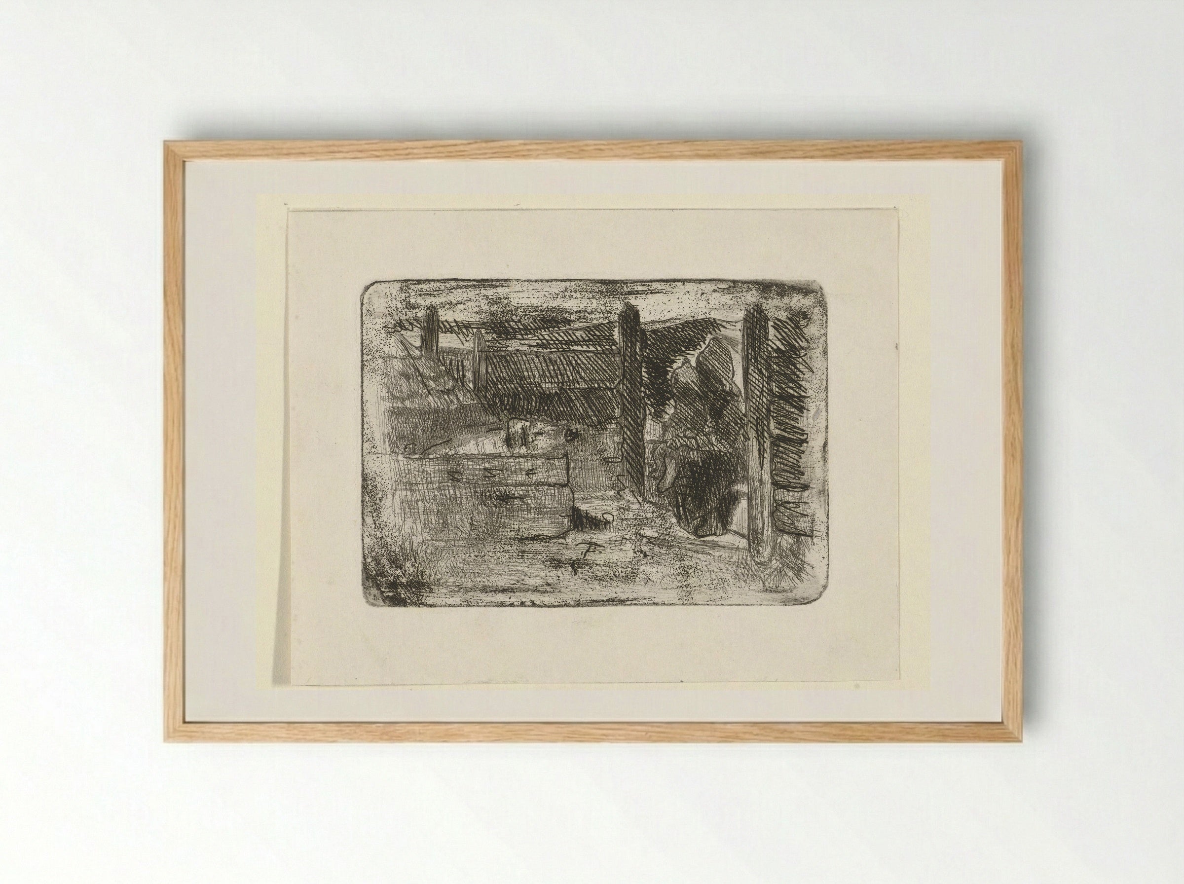 Kinderen bij het varkenskot - Jozef Israëls - Framed Print Wood