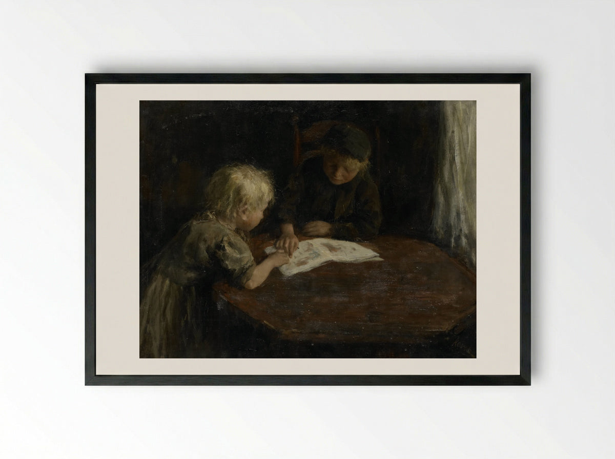 Kinderen met een prentenboek - Jacob Simon Hendrik Kever - Framed Print Black