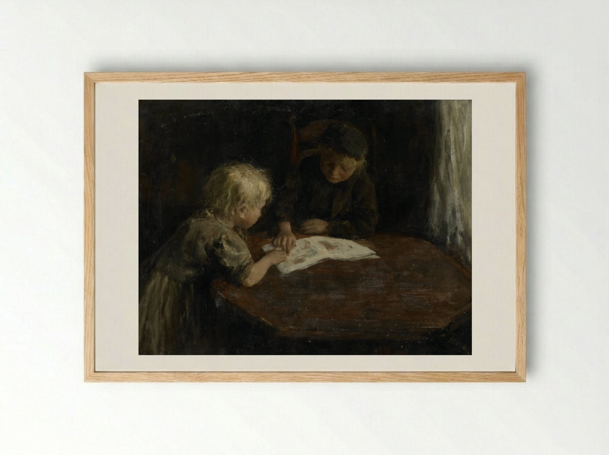 Kinderen met een prentenboek - Jacob Simon Hendrik Kever - Framed Print Wood