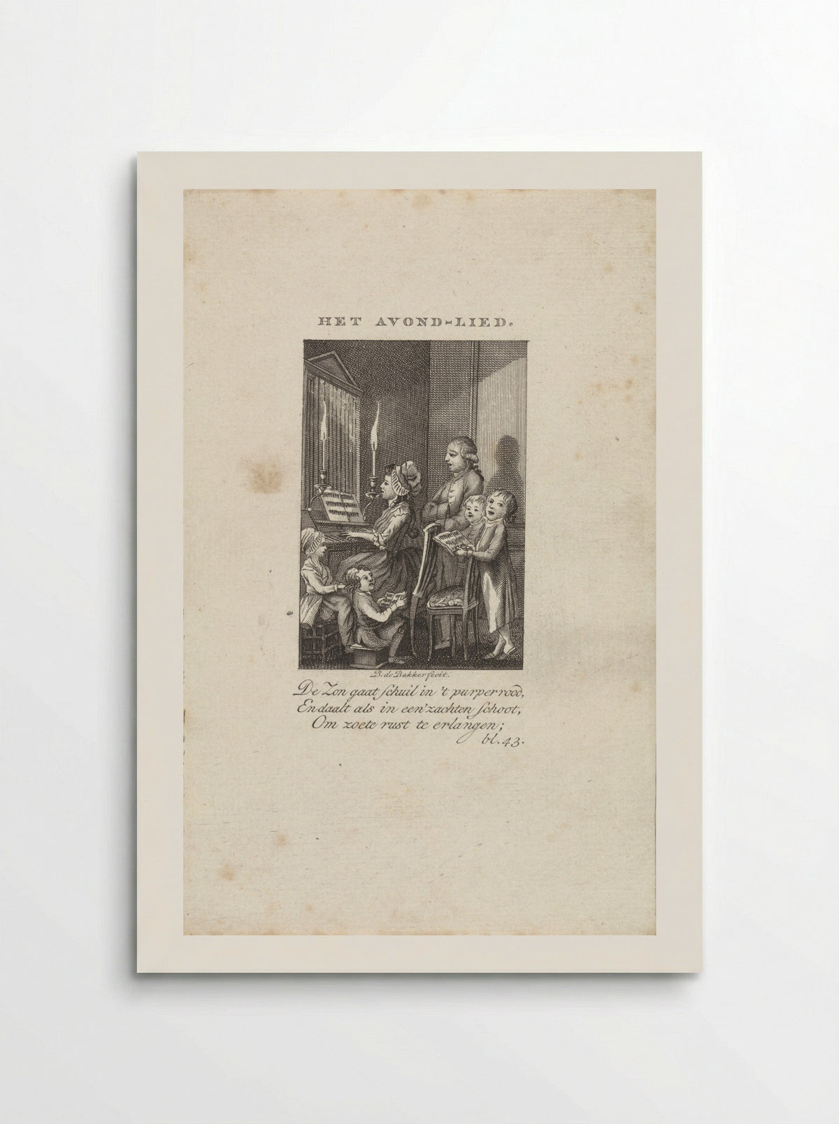 Kinderen met hun vader en moeder zingen bij een orgel - B. de Bakker - Poster