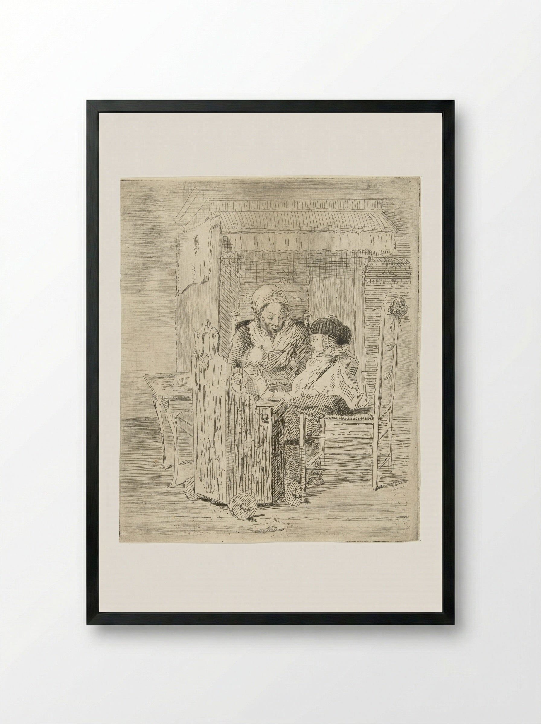 Kindermeid met twee kinderen - Louis Bernard Coclers - Framed Print Black