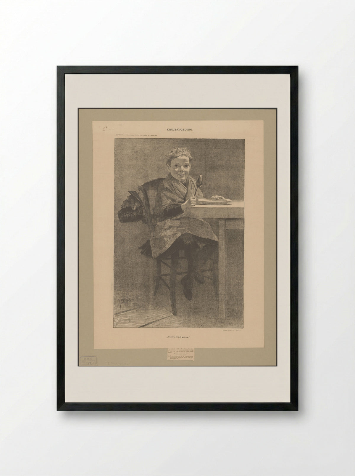 Kindervoeding / "Dankie, ik heb genoeg!" - Johan Braakensiek - Framed Print Black