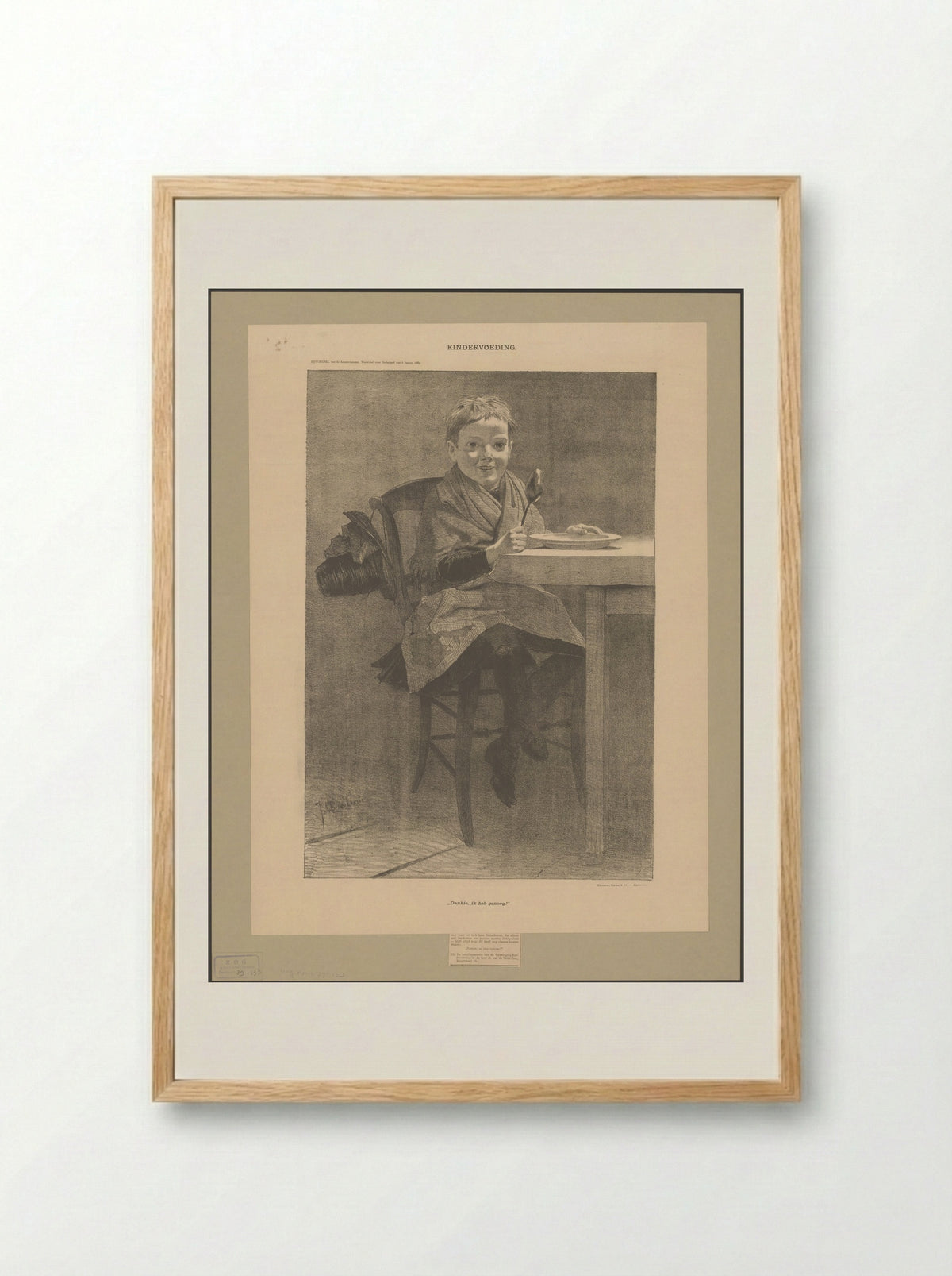 Kindervoeding / "Dankie, ik heb genoeg!" - Johan Braakensiek - Framed Print Wood