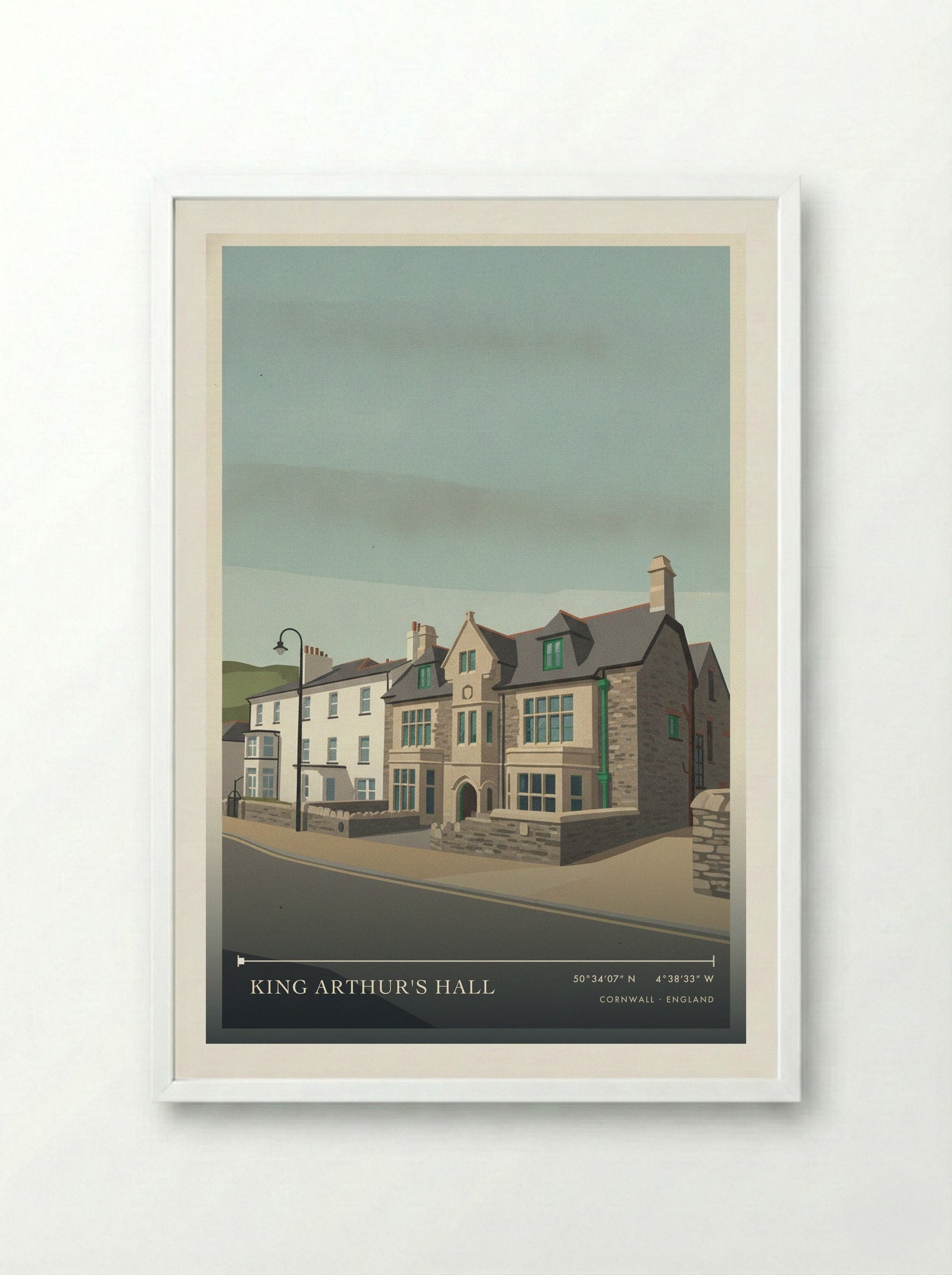 King Arthur's Hall Cornwall England Travel Poster - Framed Print White