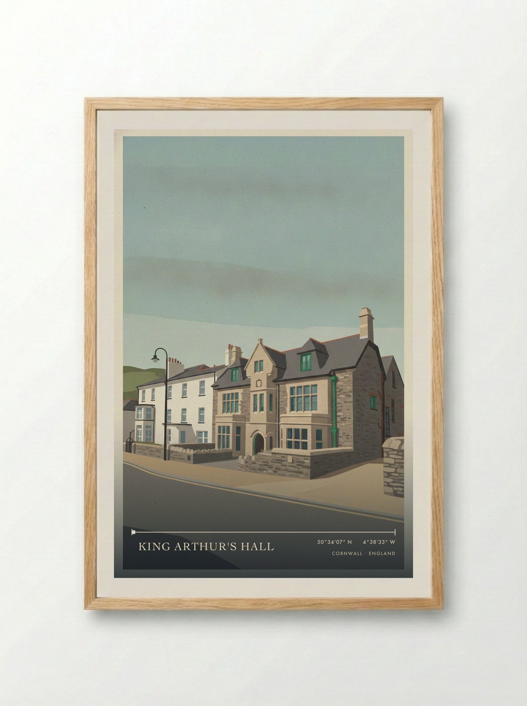 King Arthur's Hall Cornwall England Travel Poster - Framed Print Wood