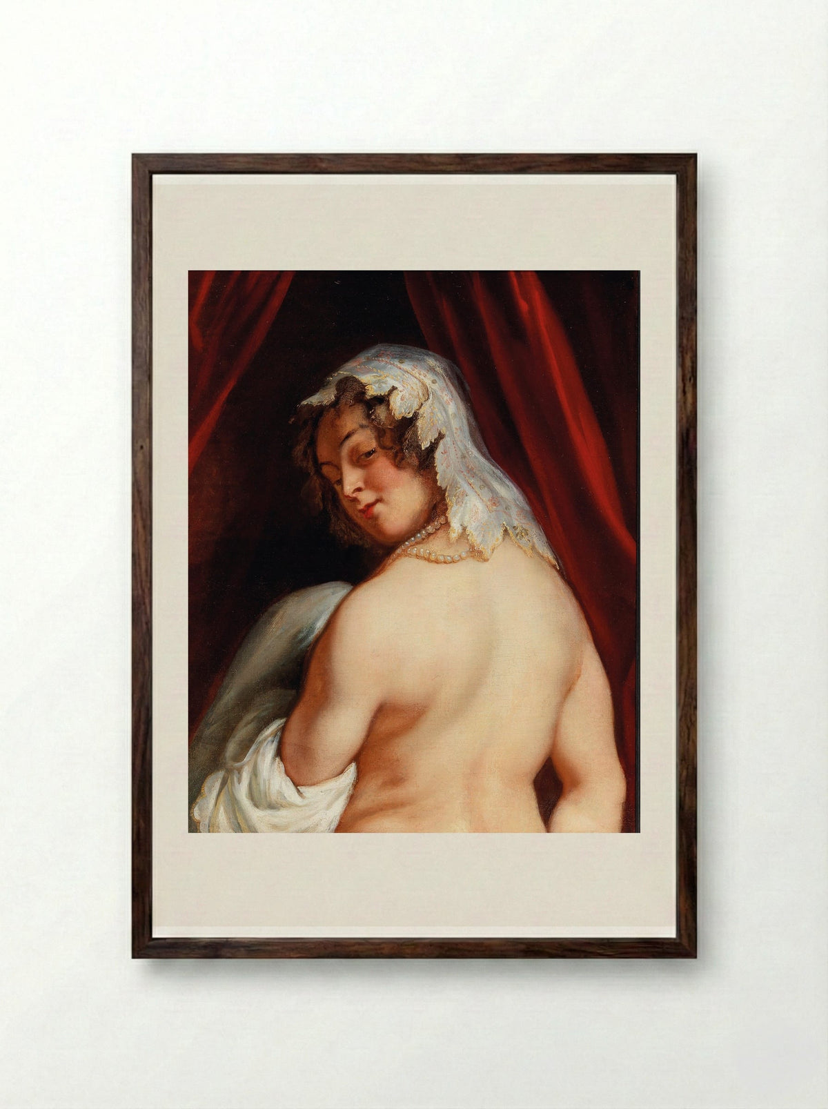 King Candaules of Lydia Showing his Wife to Gyges - Jacob Jordaens - Framed Print Dark Wood