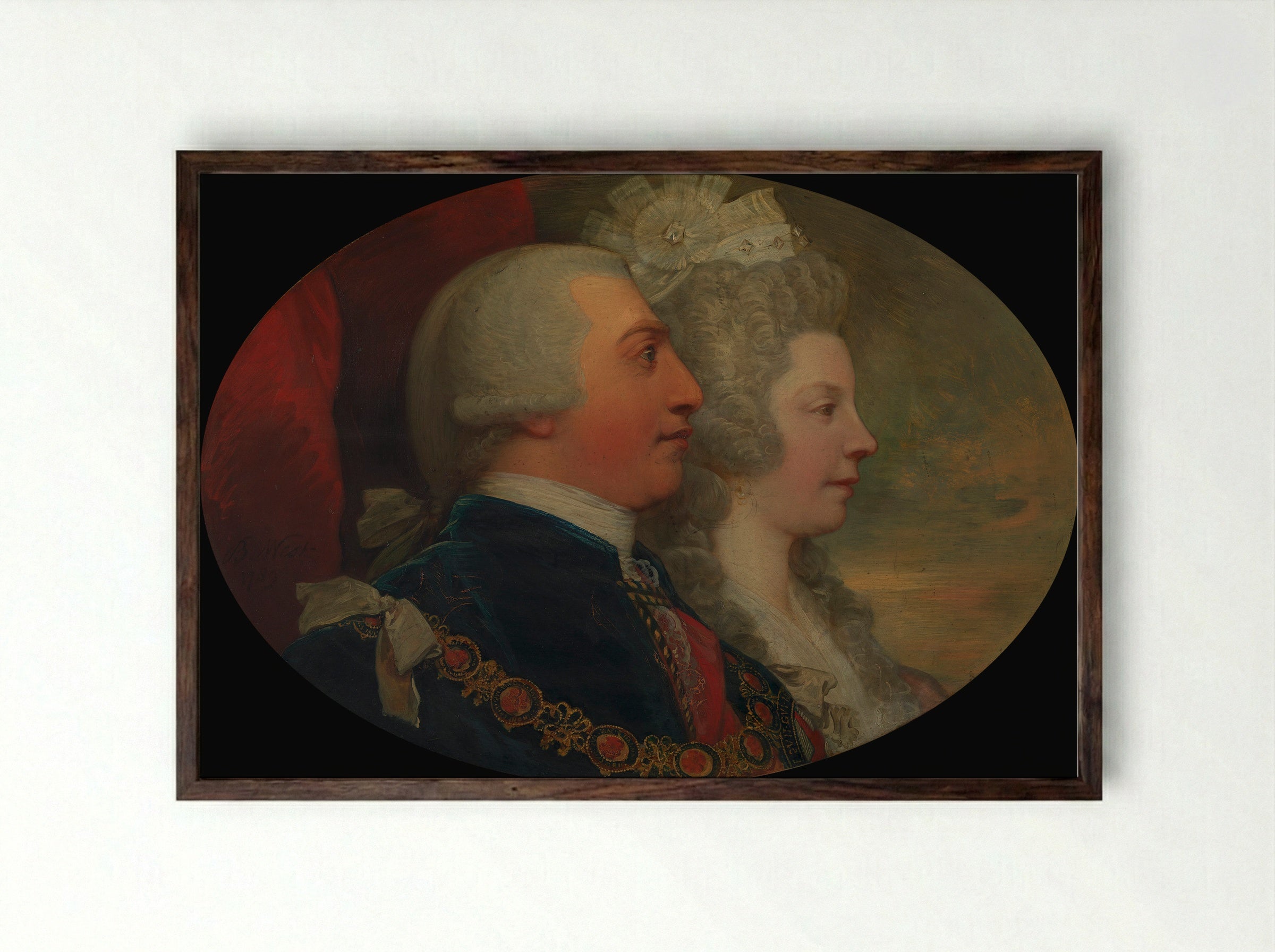 King George III and Queen Charlotte - Benjamin West - Framed Print Dark Wood