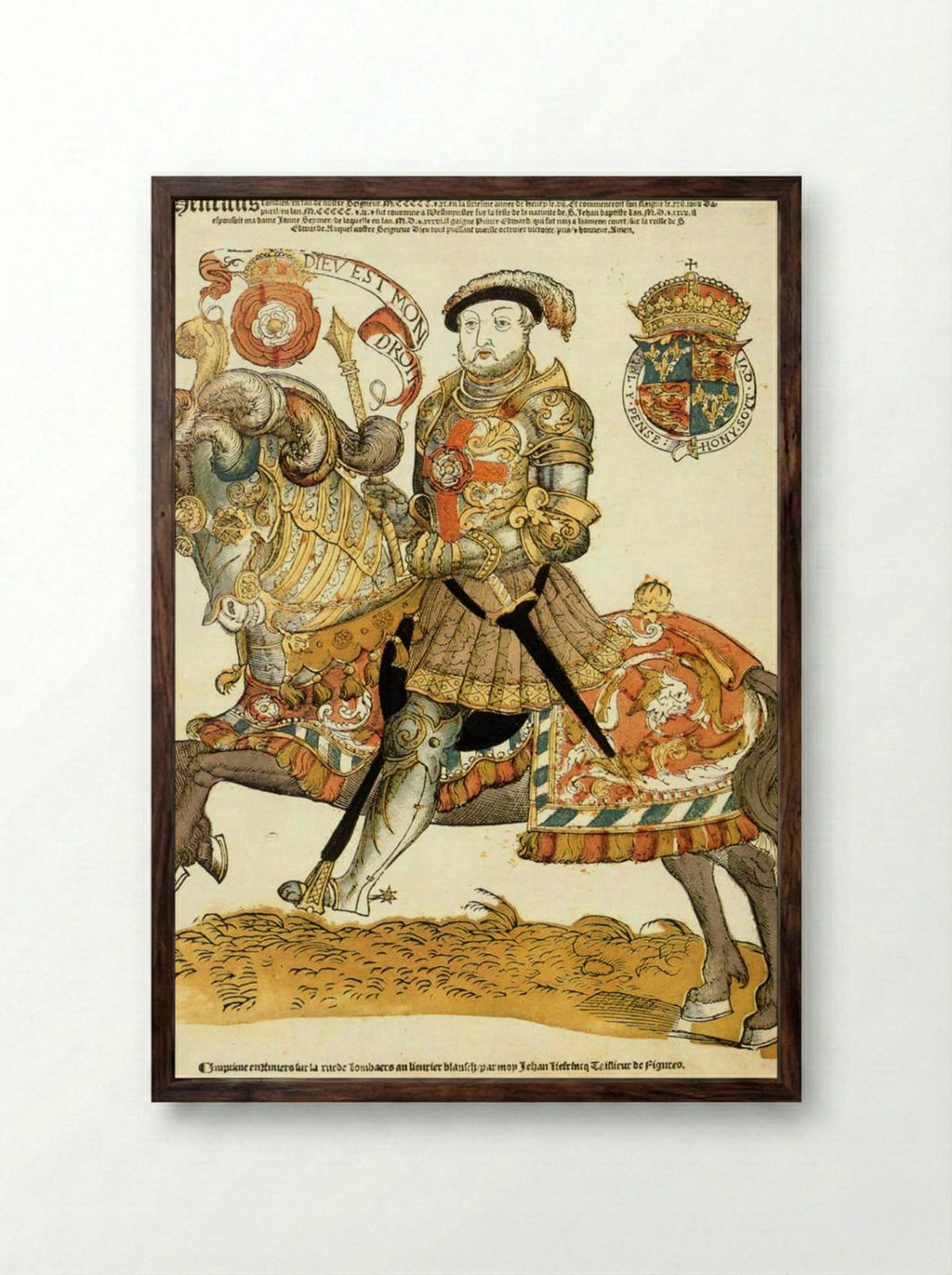King Henry VIII on Horseback - Hans Liefrinck (II) - Framed Print Dark Wood