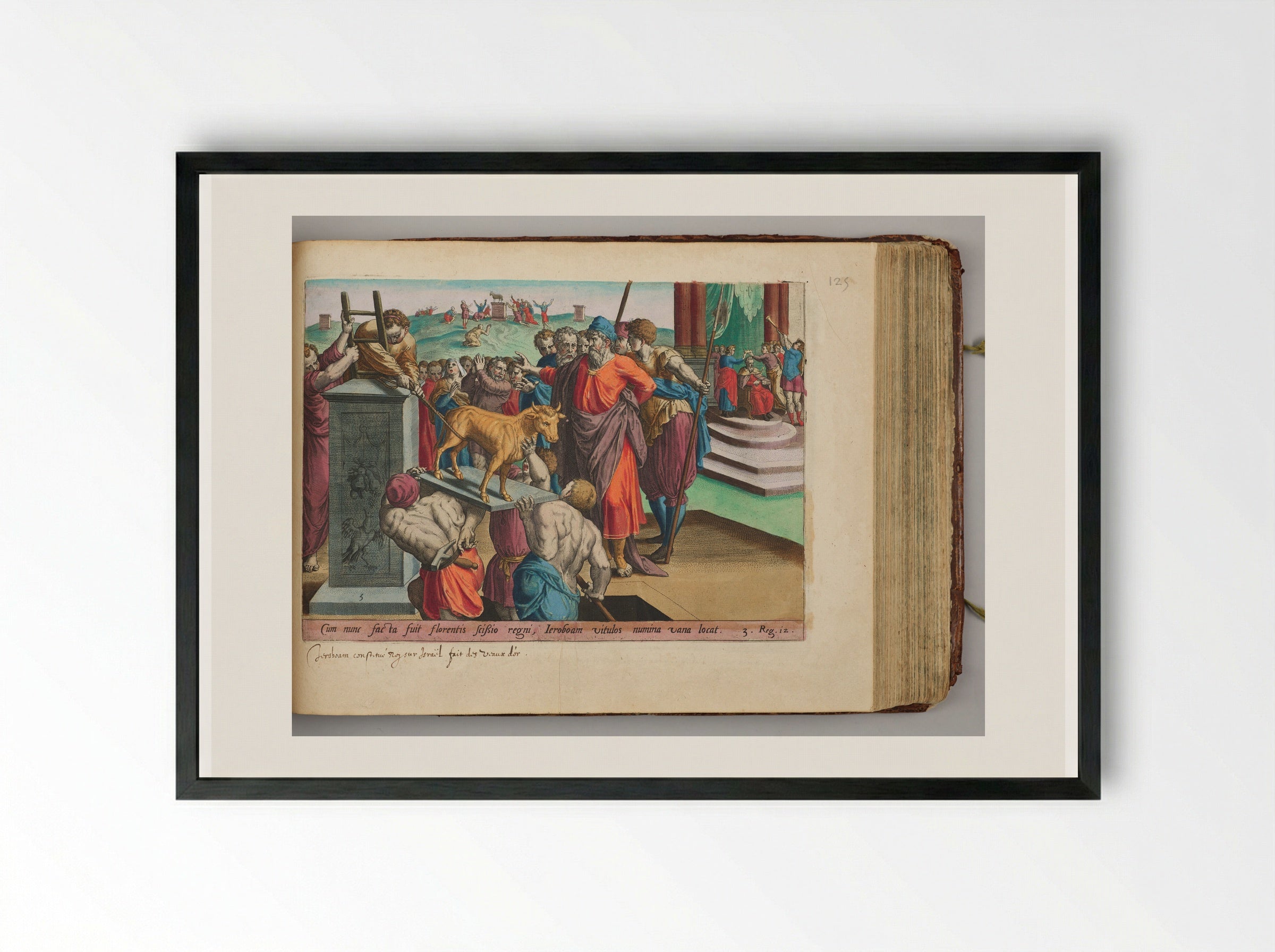 King Jeroboam Making Two Golden Calves - Hans Collaert the Elder - Framed Print Black
