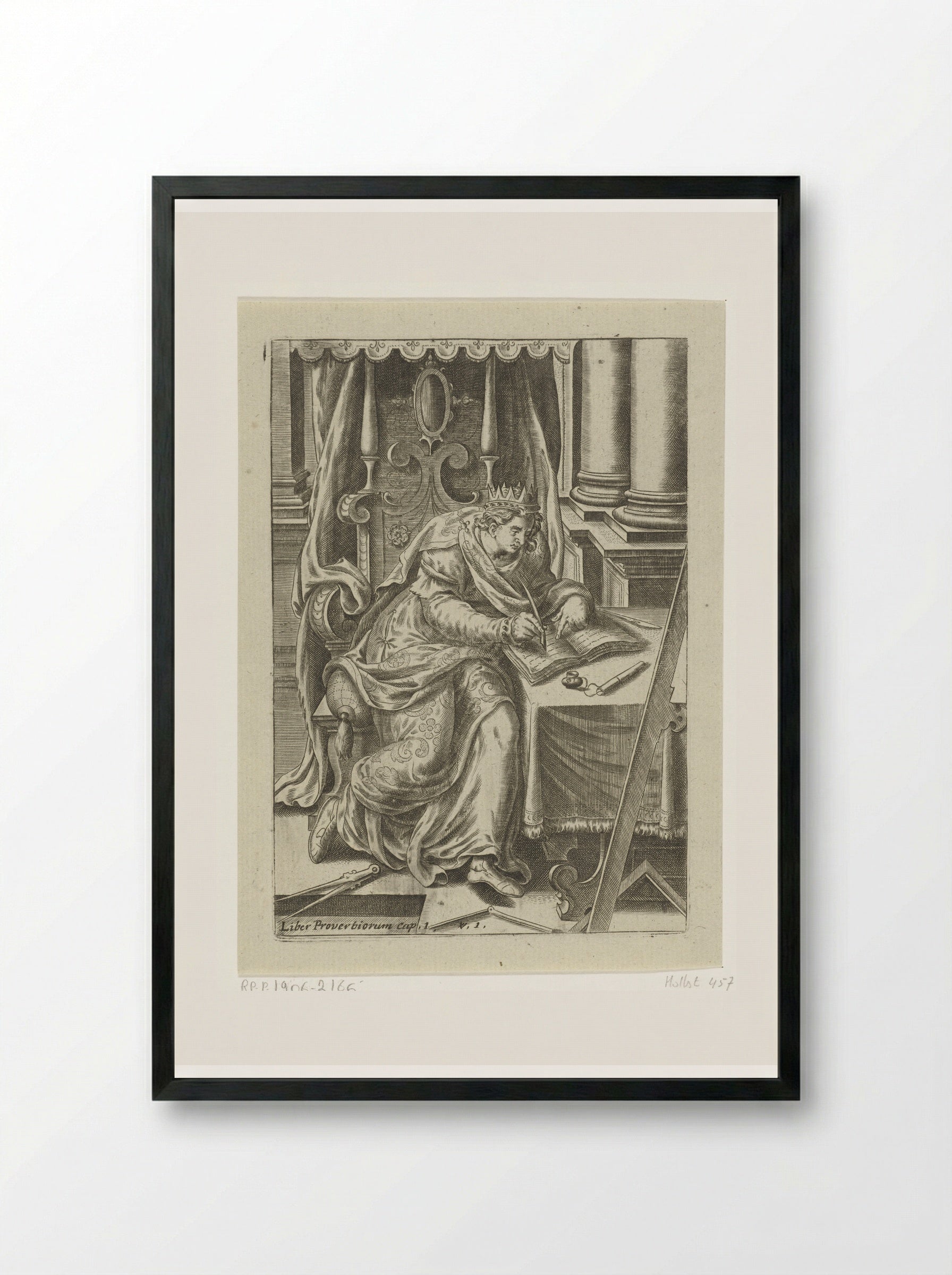 King Solomon Writing the Book of Proverbs - Abraham de Bruyn - Framed Print Black