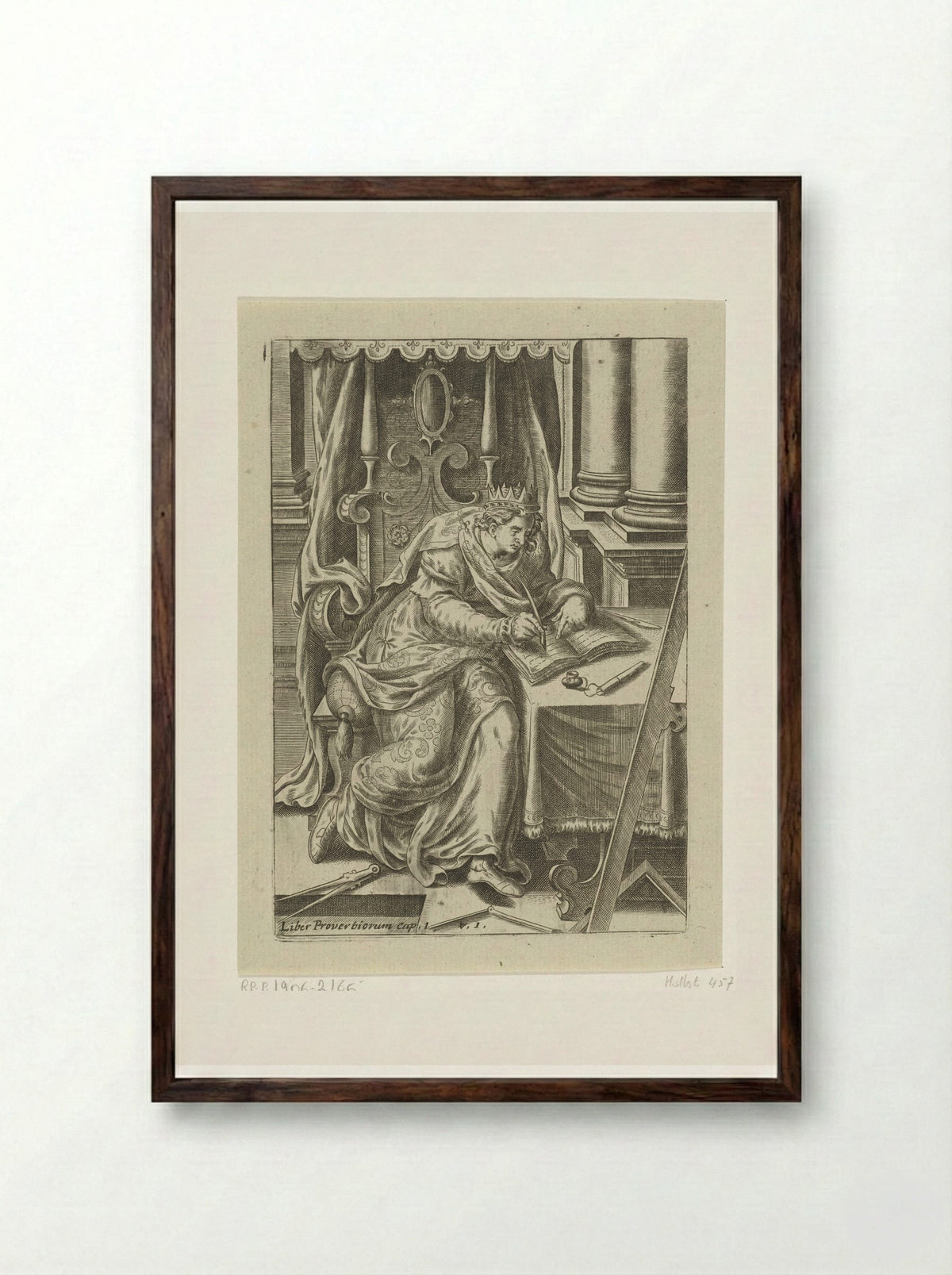 King Solomon Writing the Book of Proverbs - Abraham de Bruyn - Framed Print Dark Wood