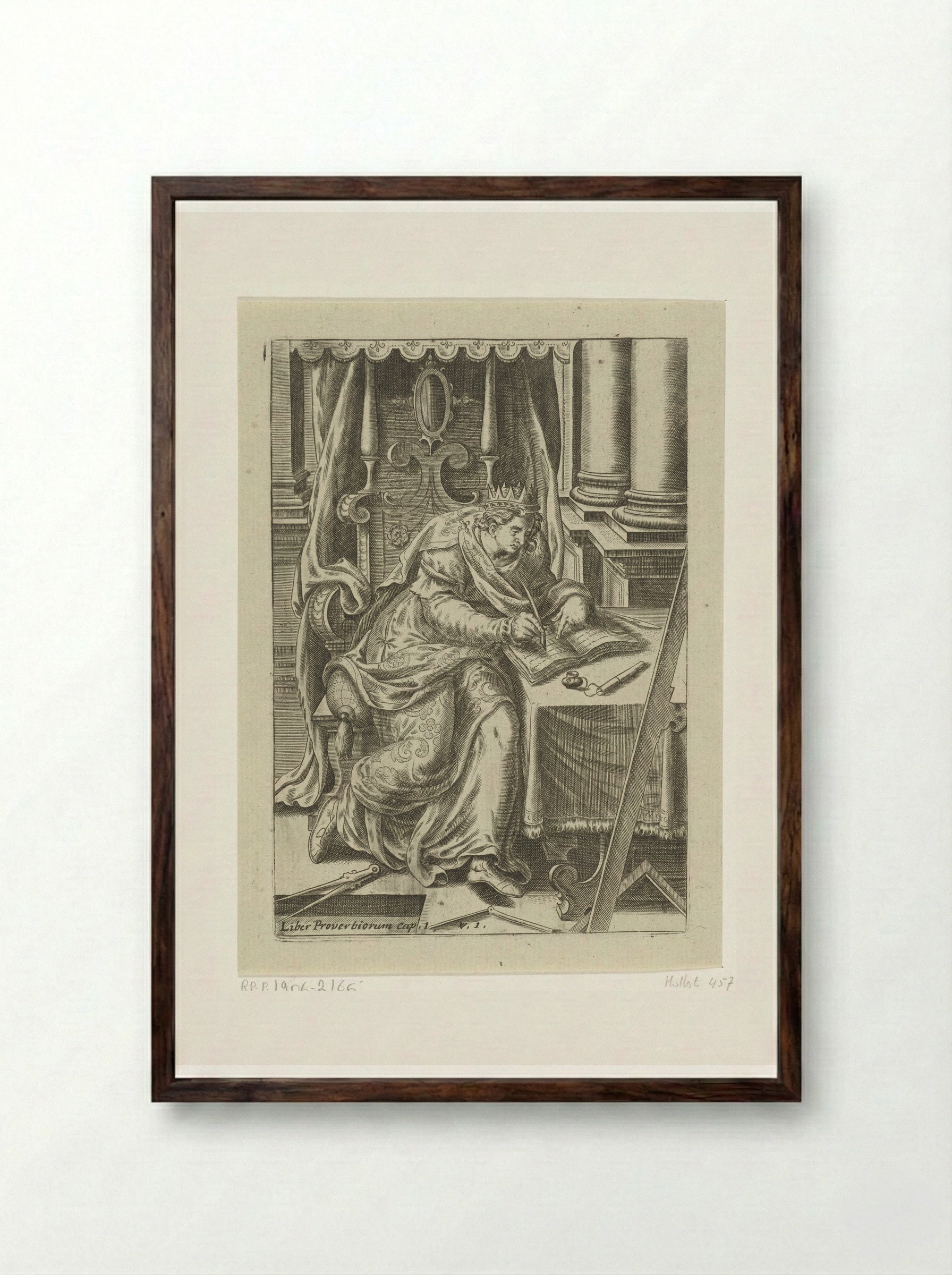 King Solomon Writing the Book of Proverbs - Abraham de Bruyn - Framed Print Dark Wood