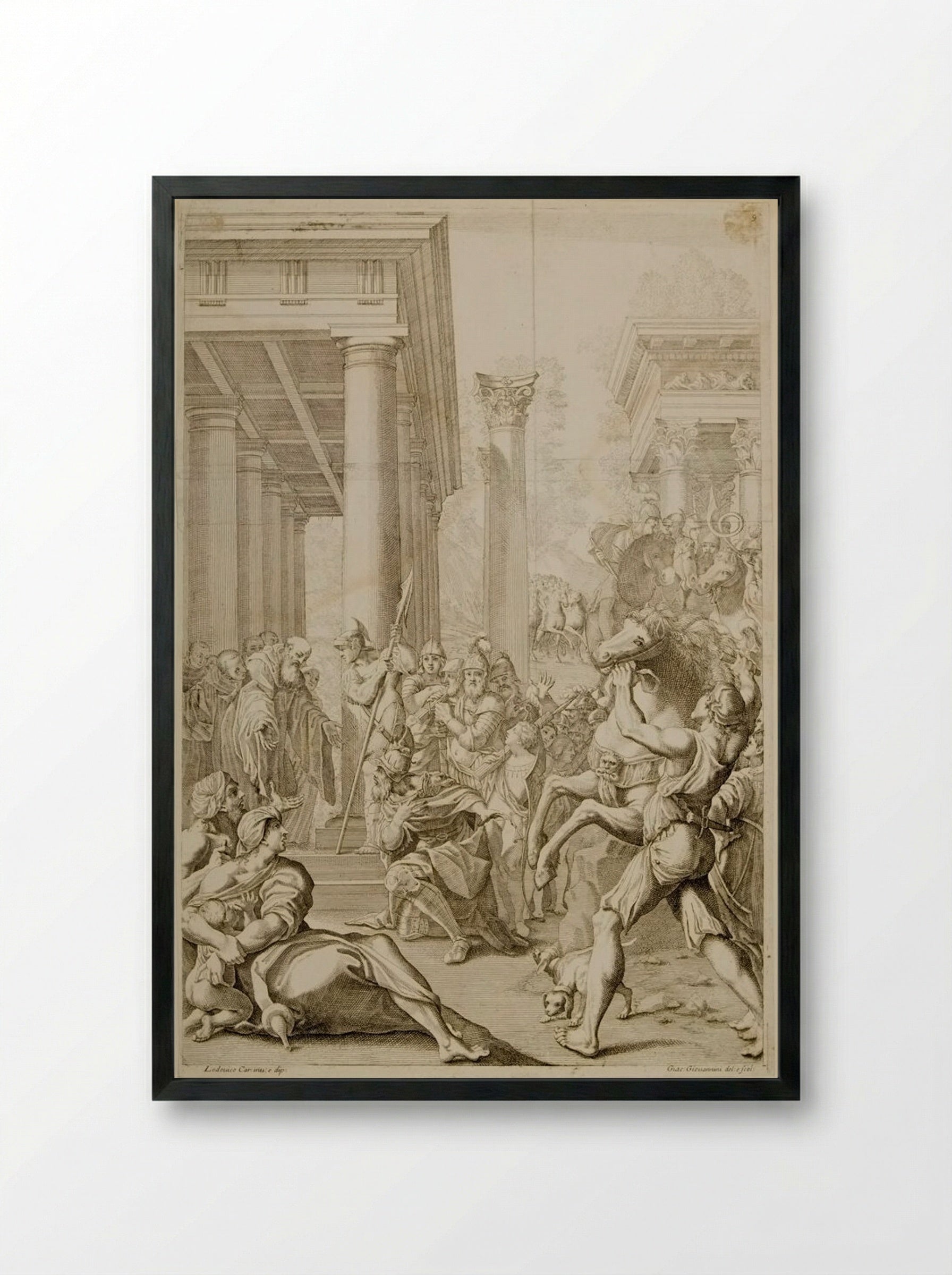 King Totila Visits Saint Benedict - Jacopo Maria Giovannini - Framed Print Black