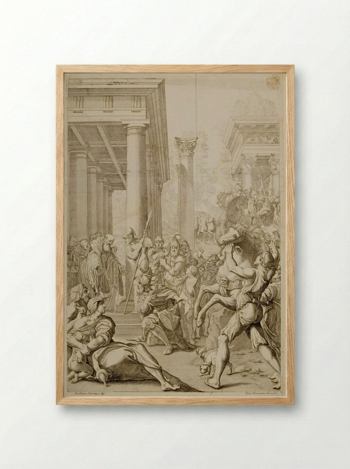 King Totila Visits Saint Benedict - Jacopo Maria Giovannini - Framed Print Wood