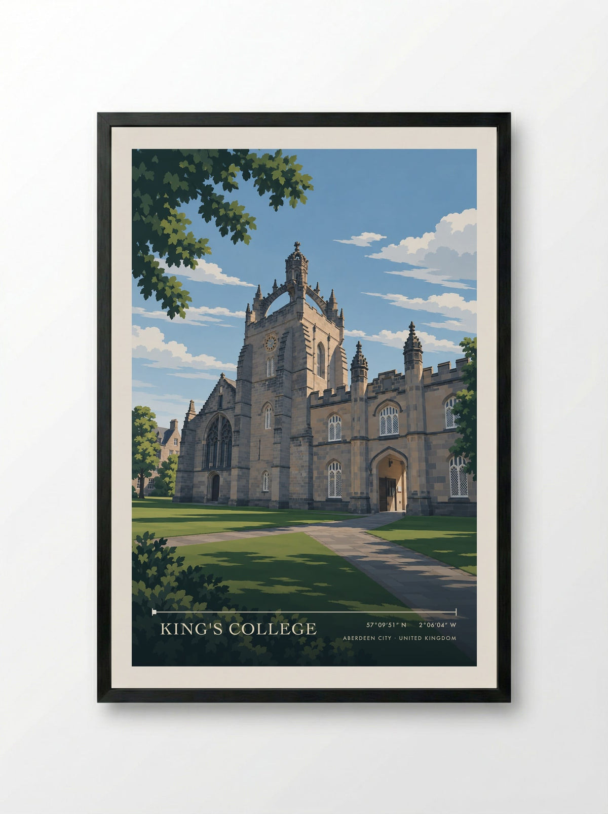 King's College, Aberdeen City | Travel Poster - Framed Print Black