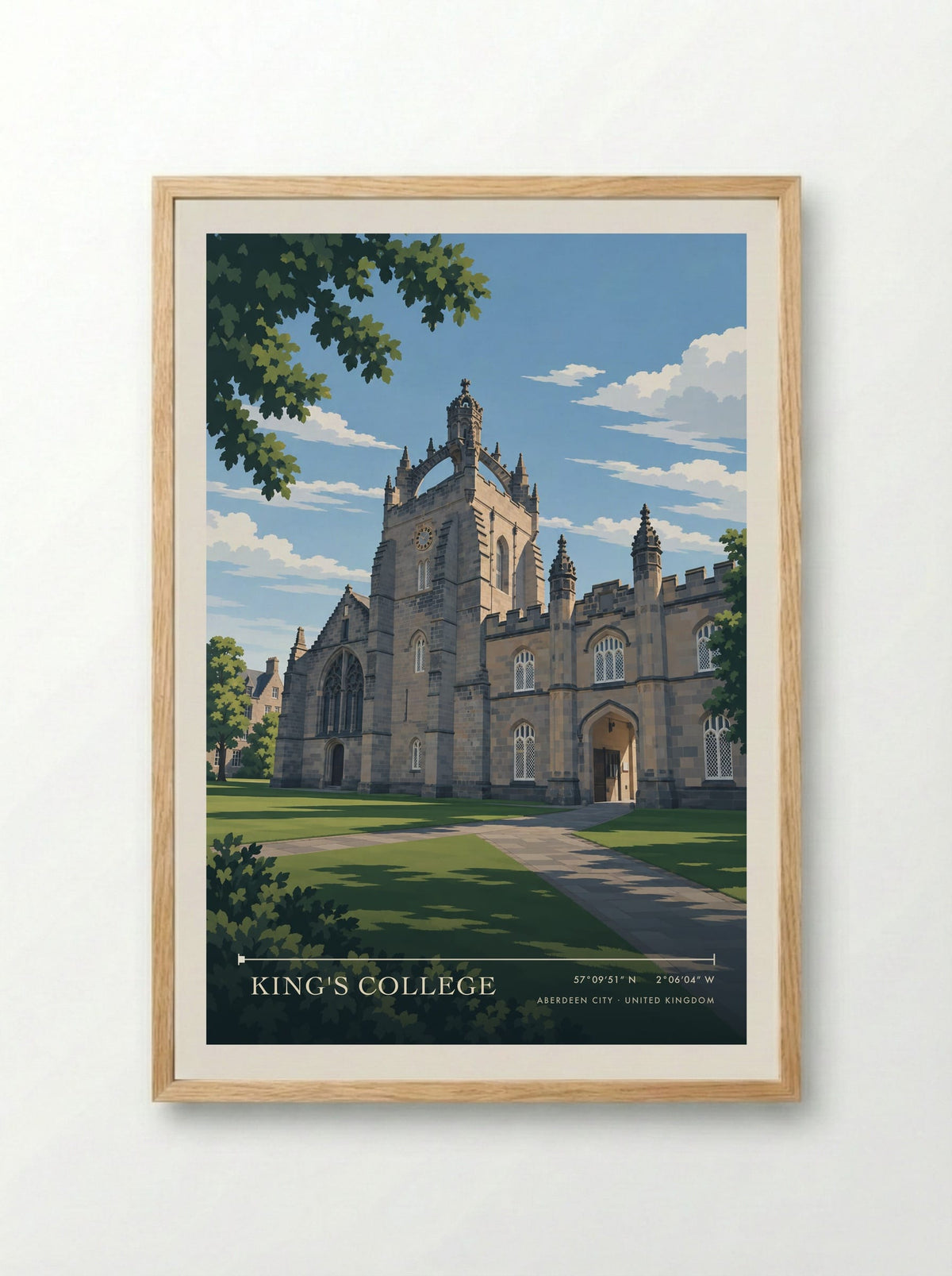 King's College, Aberdeen City | Travel Poster - Framed Print Wood