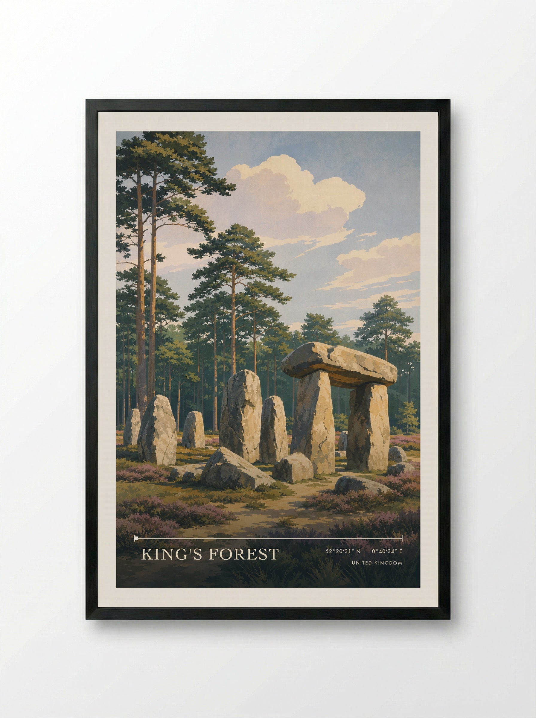 King's Forest United Kingdom Travel Poster - Framed Print Black