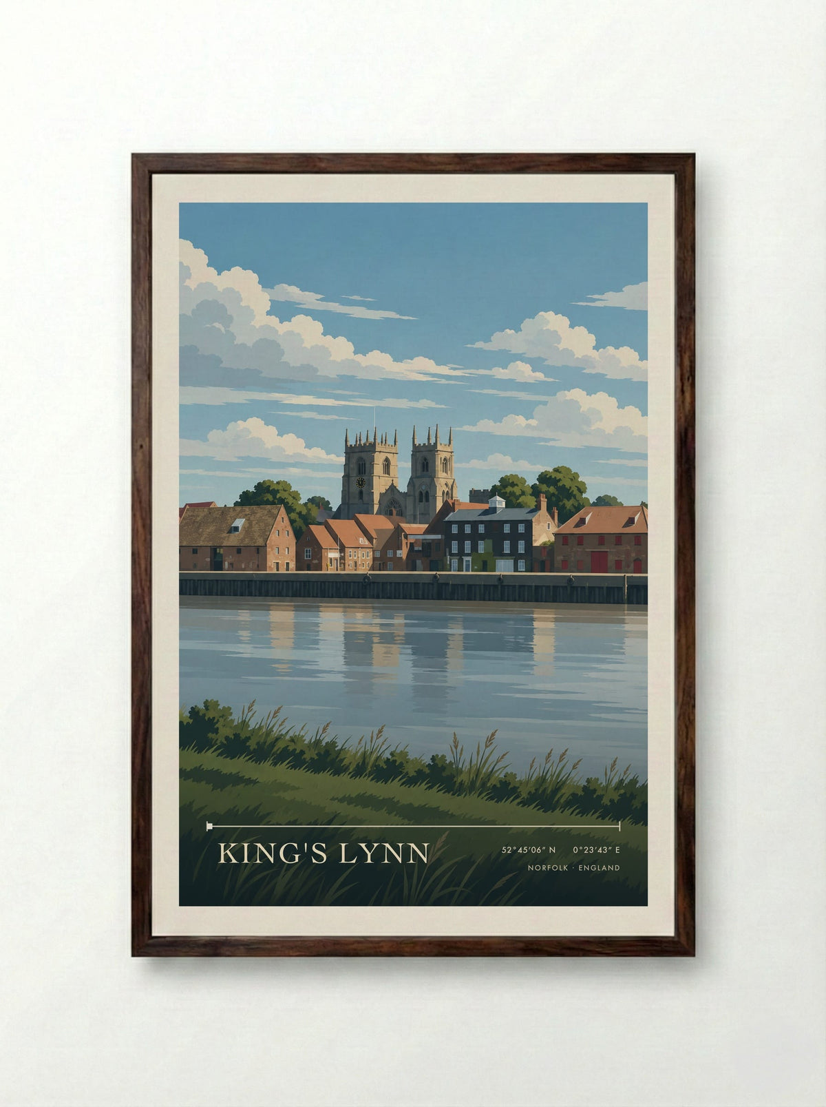 King's Lynn, Norfolk | Travel Poster - Framed Print Dark Wood