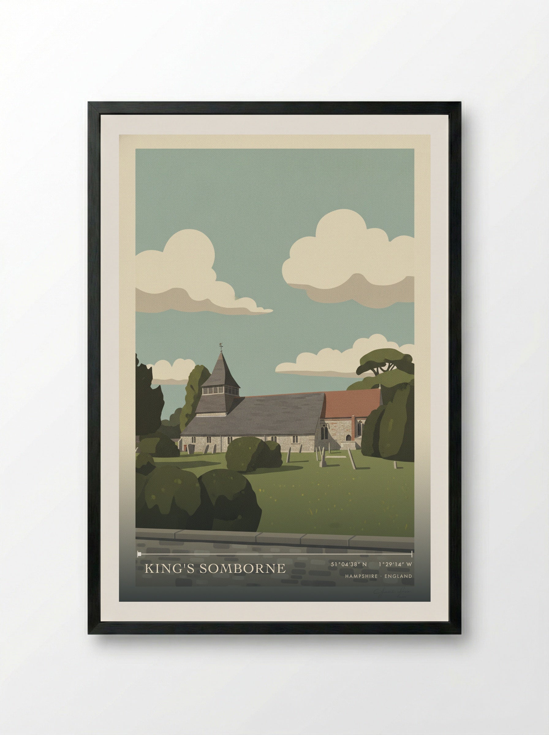 King's Somborne Hampshire England Travel Poster - Framed Print Black