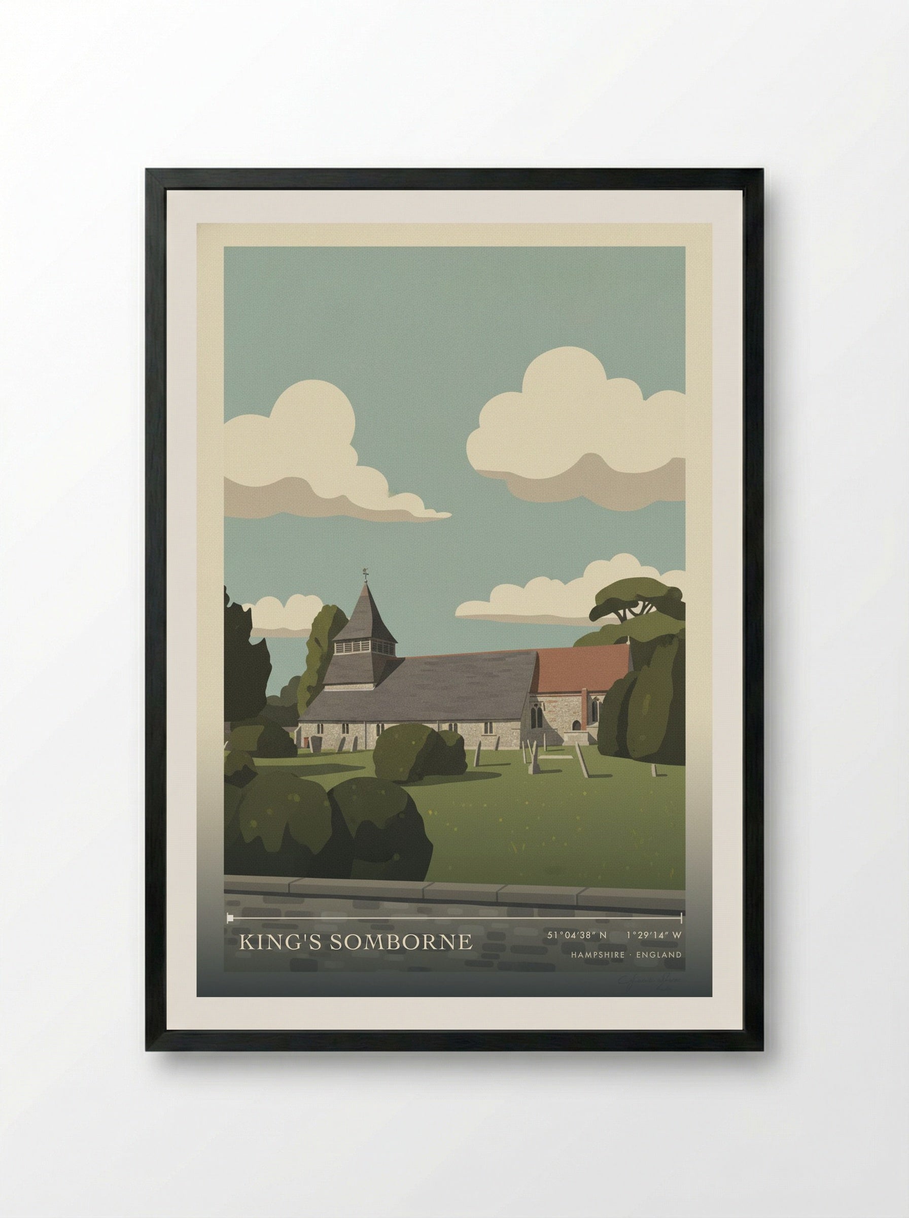 King's Somborne Hampshire England Travel Poster - Framed Print Black