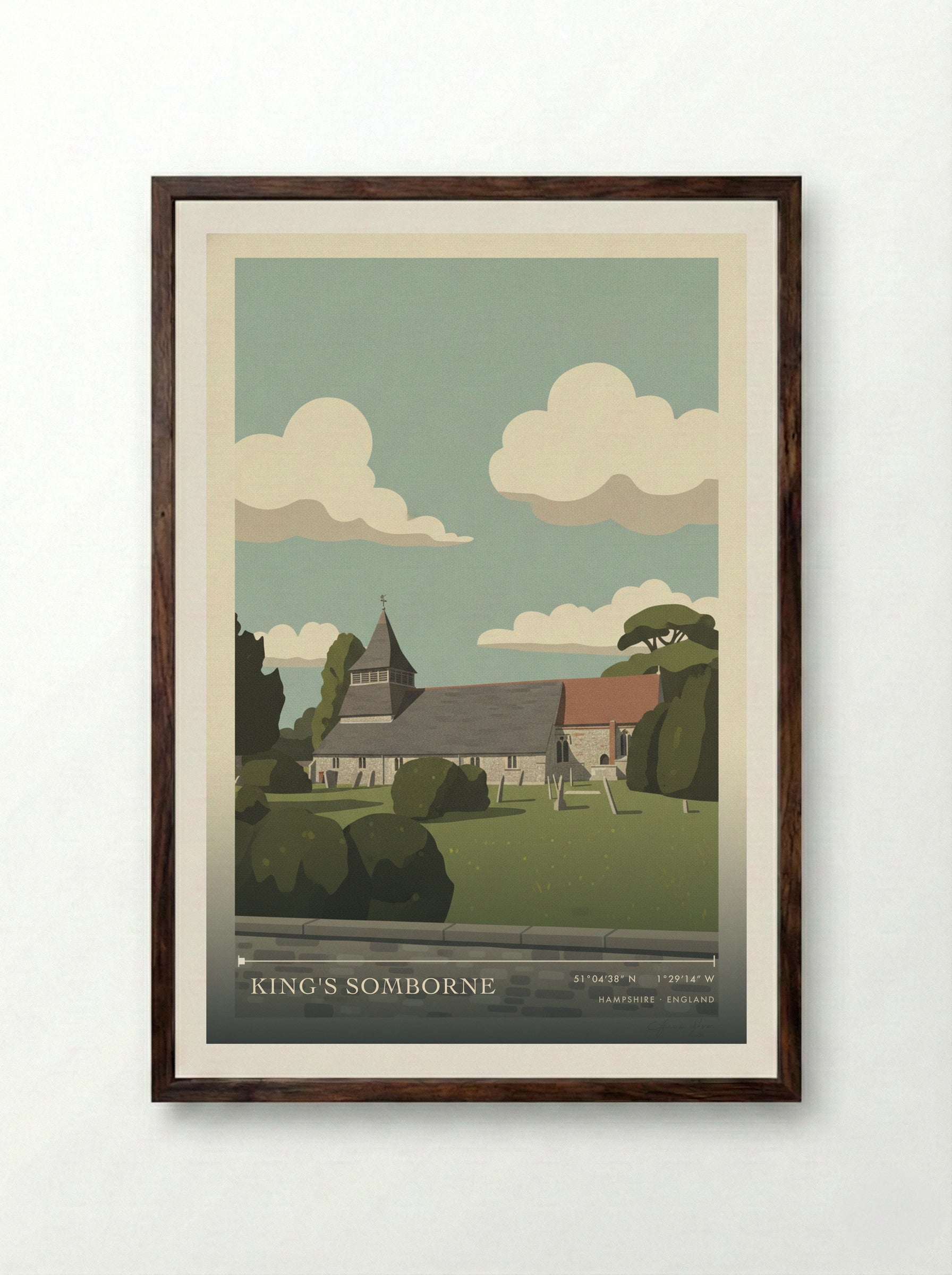 King's Somborne Hampshire England Travel Poster - Framed Print Dark Wood