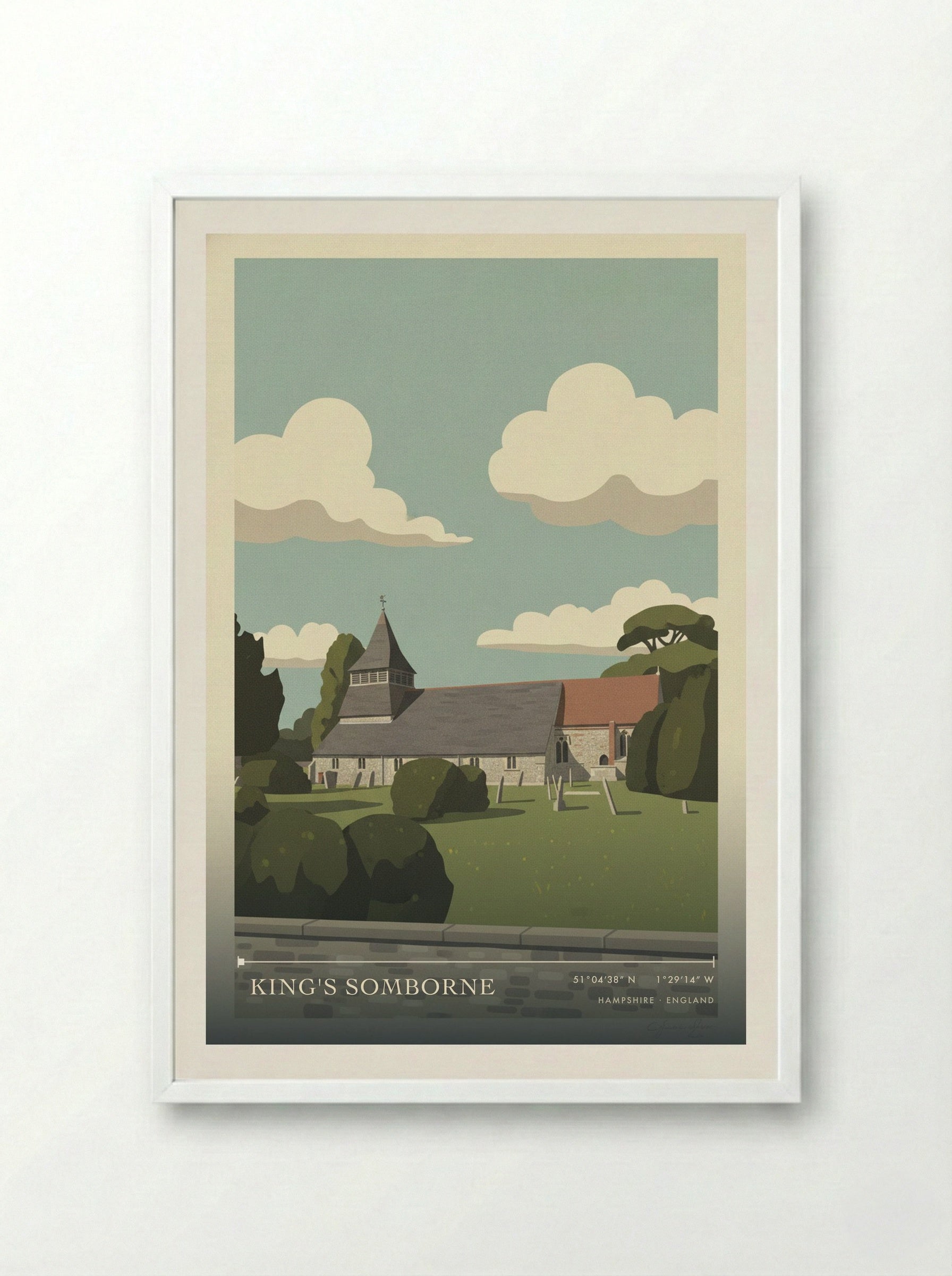 King's Somborne Hampshire England Travel Poster - Framed Print White