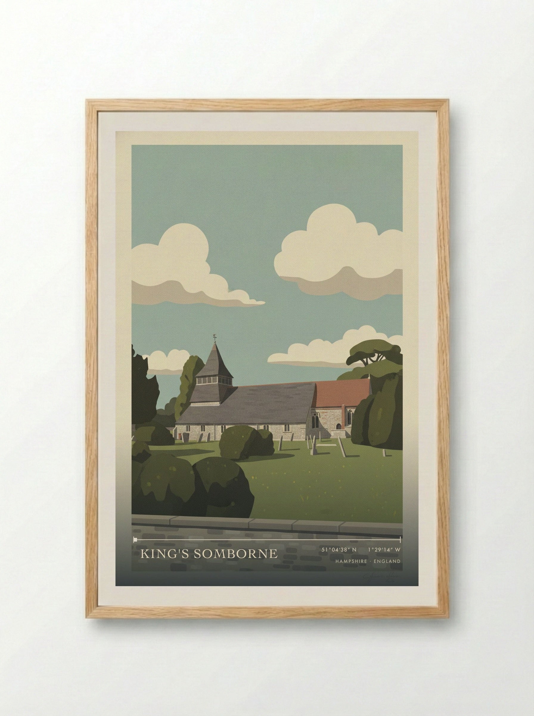 King's Somborne Hampshire England Travel Poster - Framed Print Wood