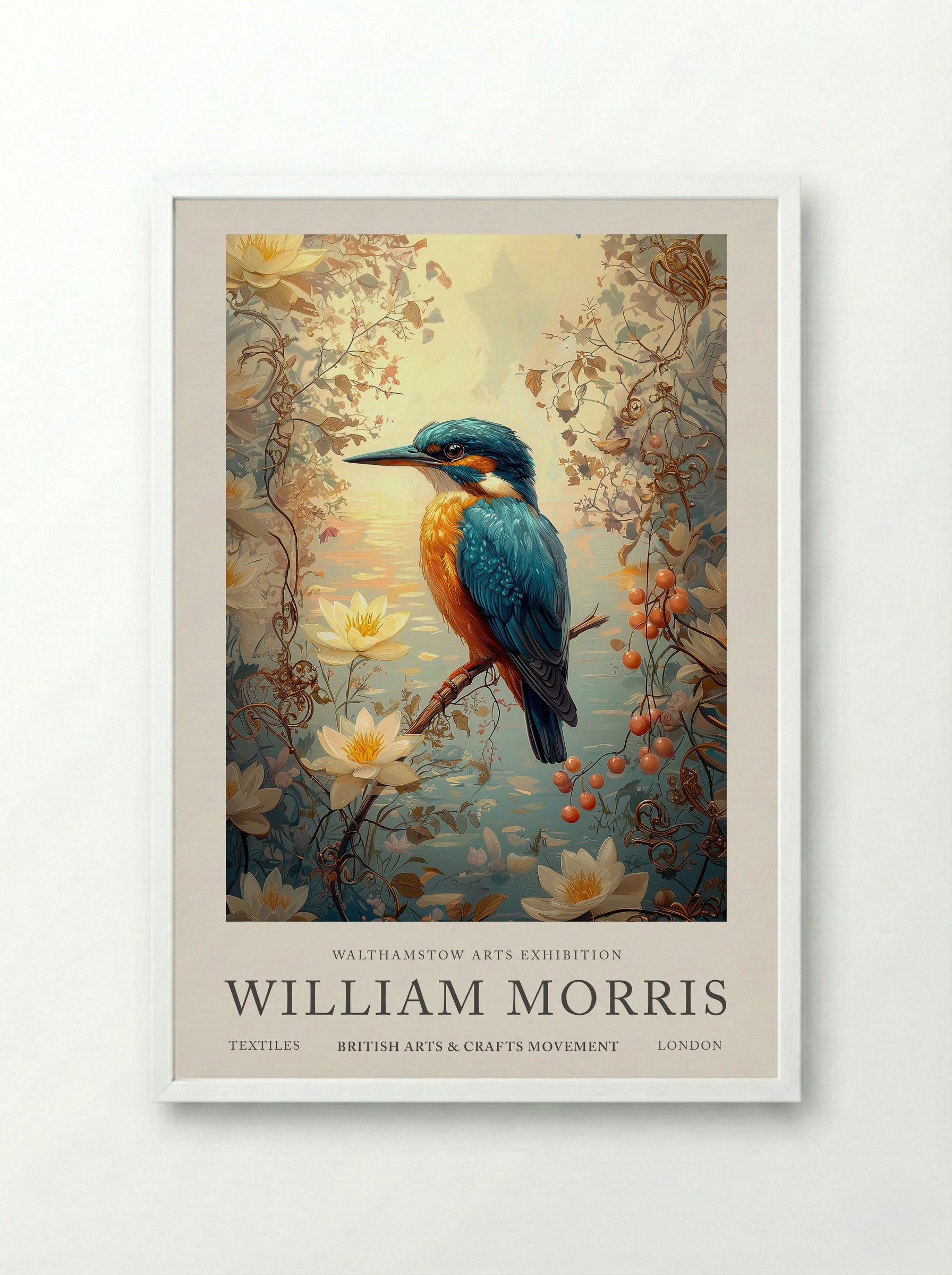 Kingfisher Calm - William Morris - Framed Print White
