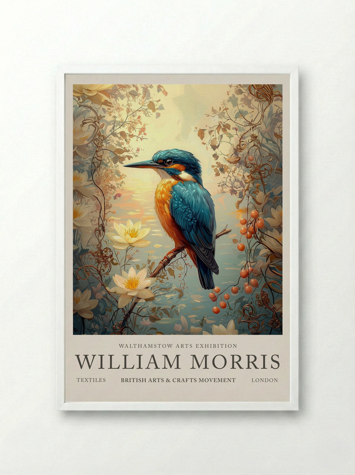 Kingfisher Calm - William Morris - Framed Print White