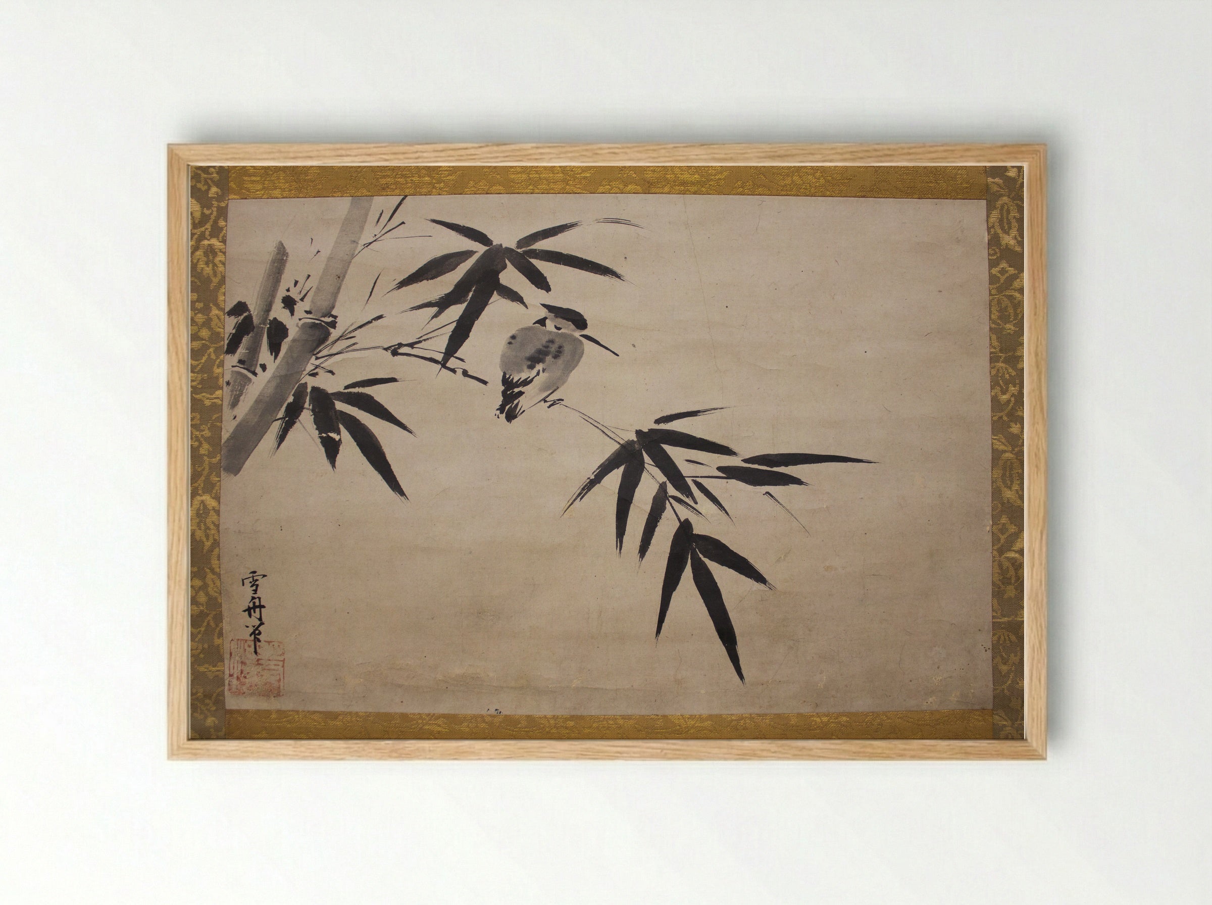 Kingfisher and Bamboo - Sesshū Tōyō - Framed Print Wood