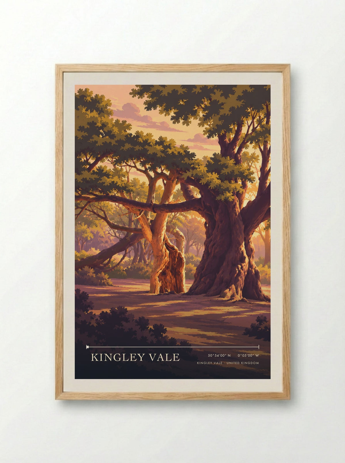 Kingley Vale | Travel Poster - Framed Print Wood