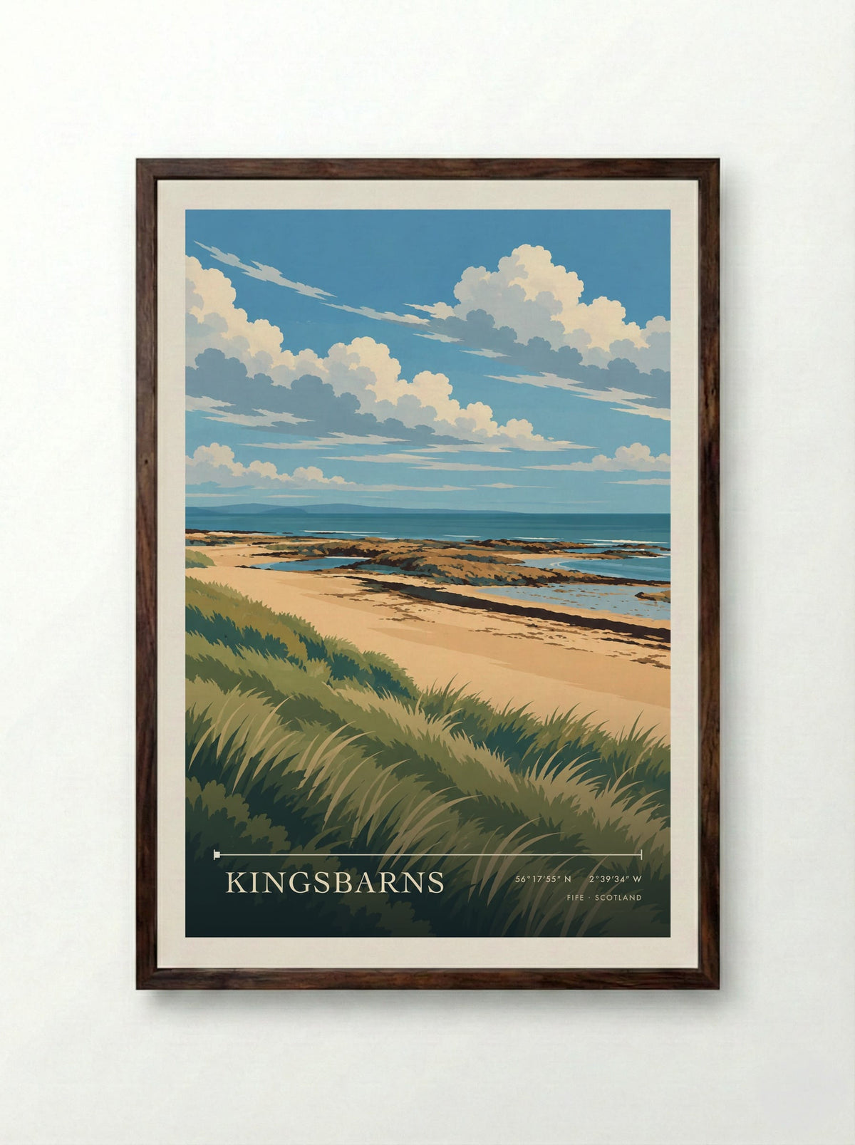 Kingsbarns, Fife | Travel Poster - Framed Print Dark Wood