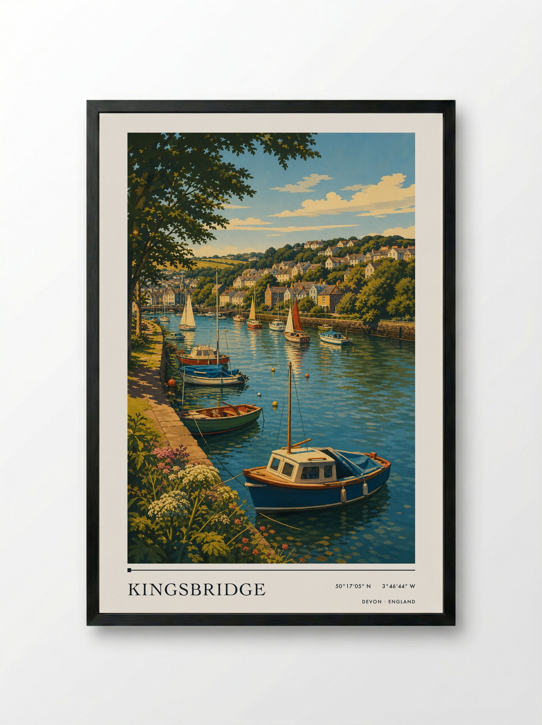 Kingsbridge Devon England Travel Poster - Framed Print Black